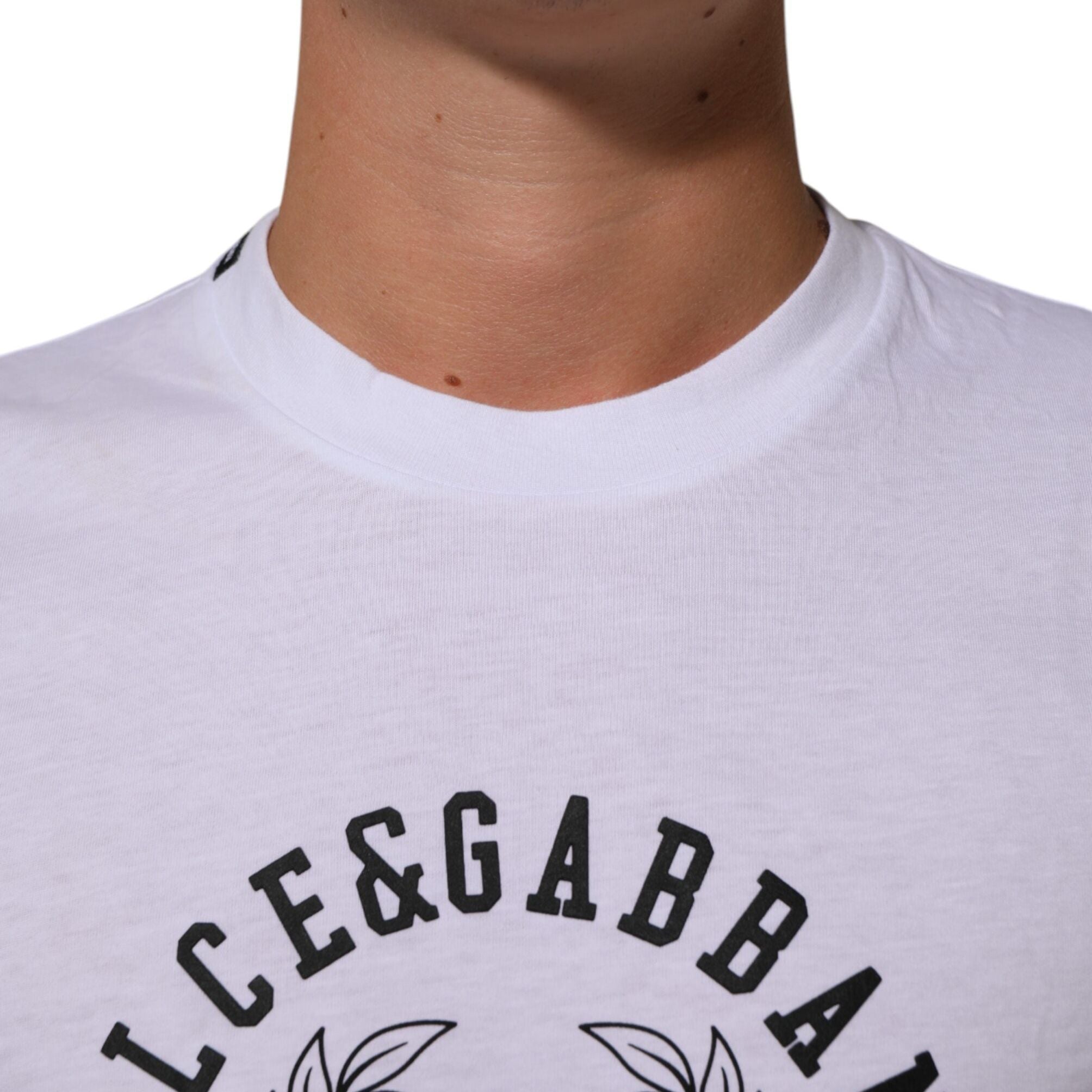 Dolce & Gabbana White Cotton Logo Print Crew Neck T-shirt