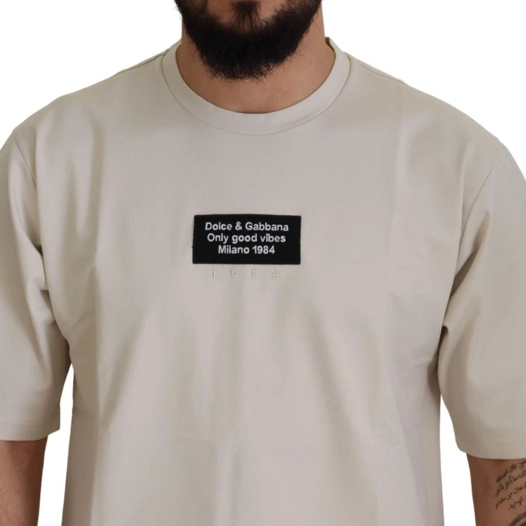 Dolce & Gabbana Ivory Cotton Ivory Printed Crewneck