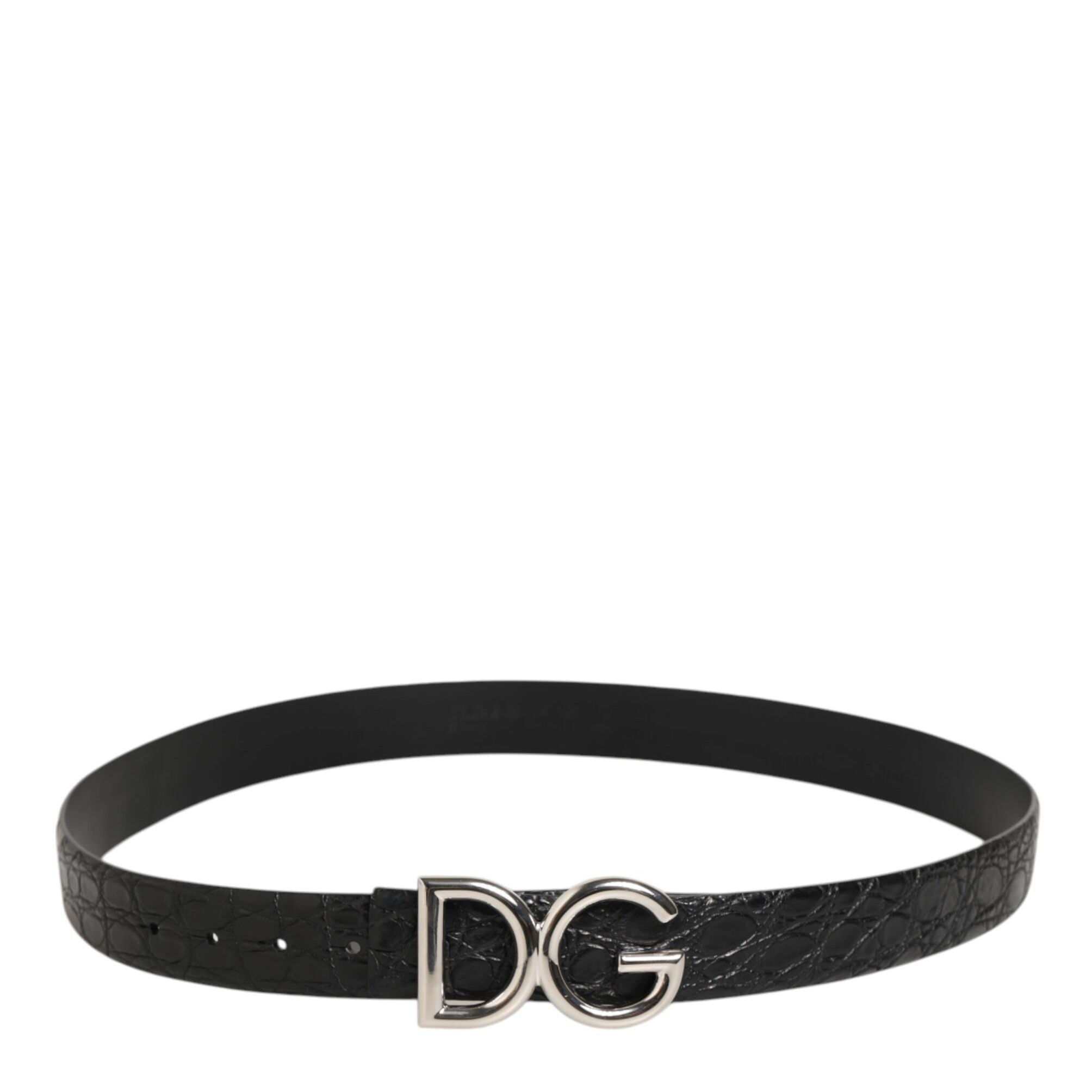 Dolce & Gabbana Black Exotic Leather DG Logo Buckle Belt