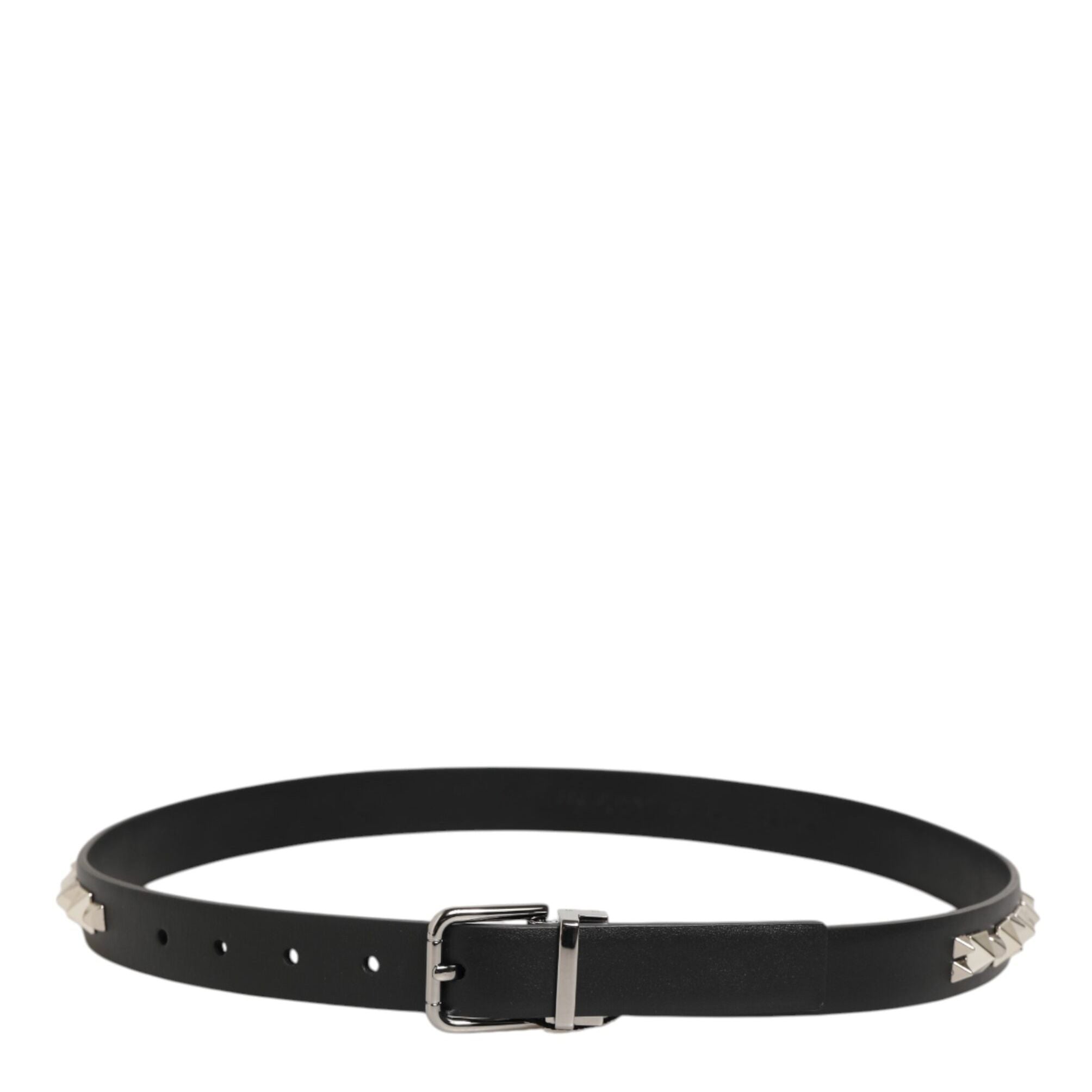 Dolce & Gabbana Black Leather Studded Silver-Tone Buckle Belt