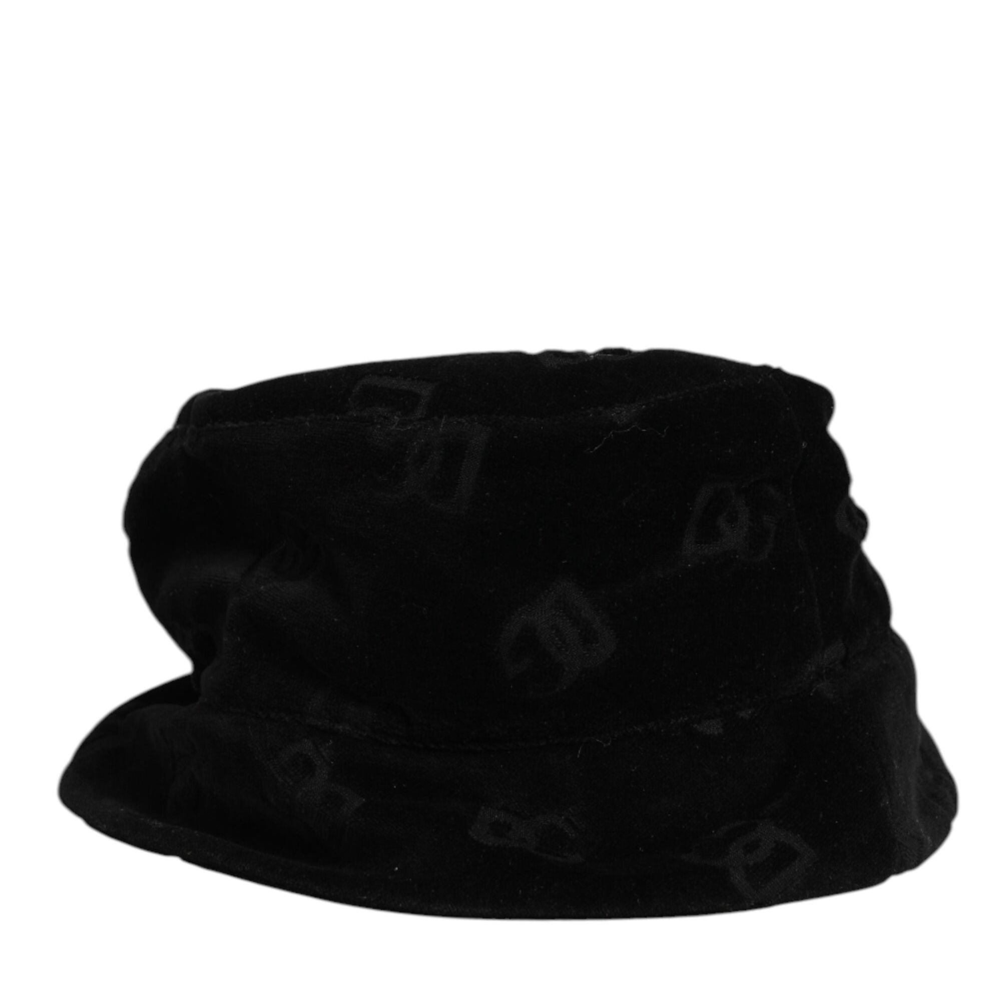 Dolce & Gabbana Black Cotton Suede Bucket Logo Capello Hat