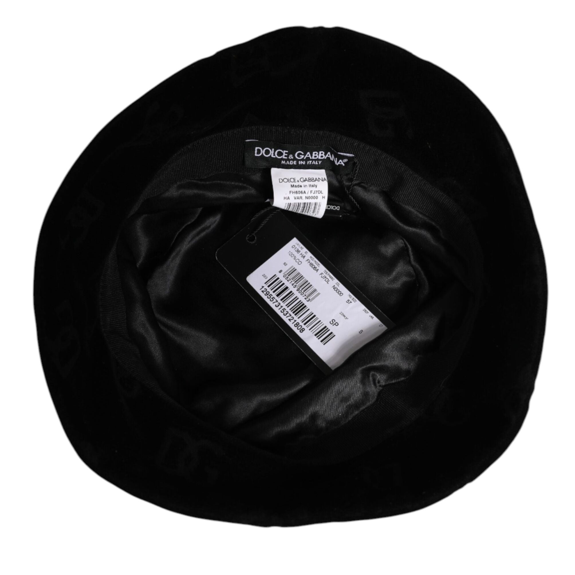 Dolce & Gabbana Black Cotton Suede Bucket Logo Capello Hat