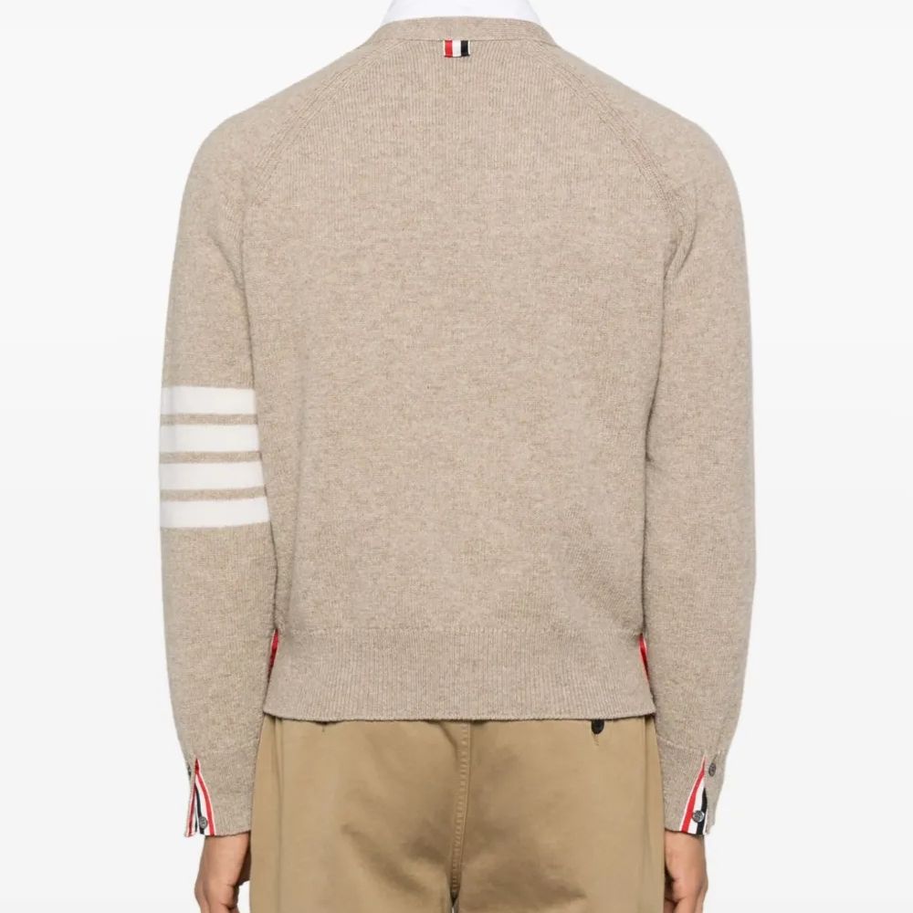 Thom Browne Shetland Wool 4-Bar Relaxed Fit V Neck Cardigan