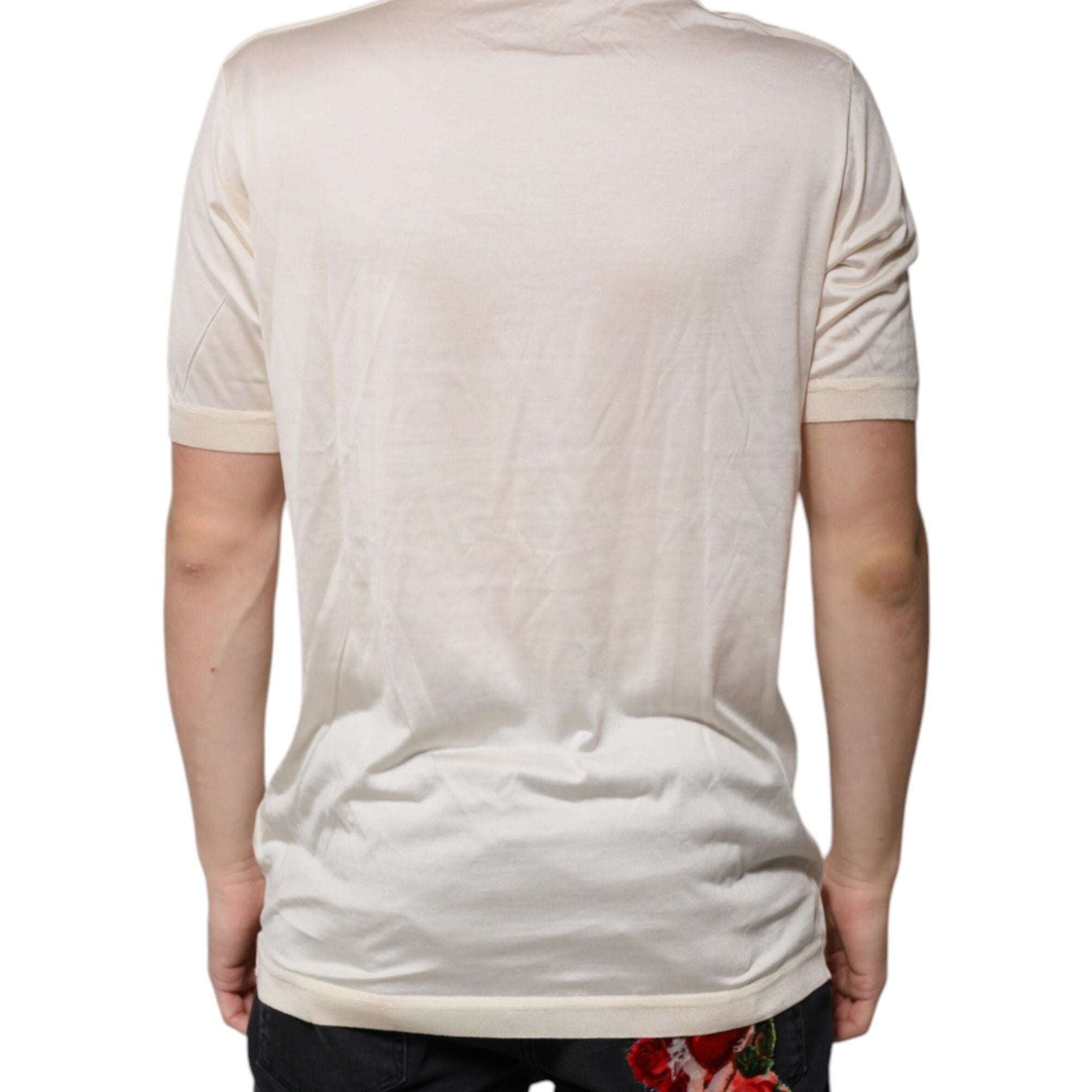 Dolce & Gabbana Off White Silk Henley Short Sleeves T-Shirt