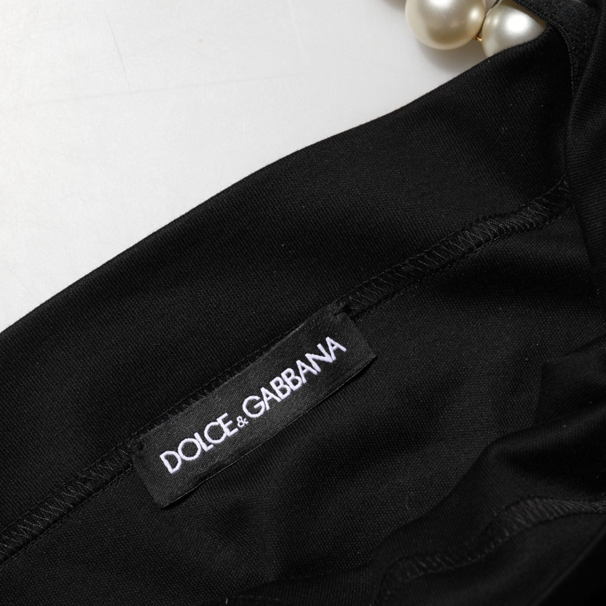 Dolce & Gabbana Black Faux Pearl Cotton Sheath Mini Dress