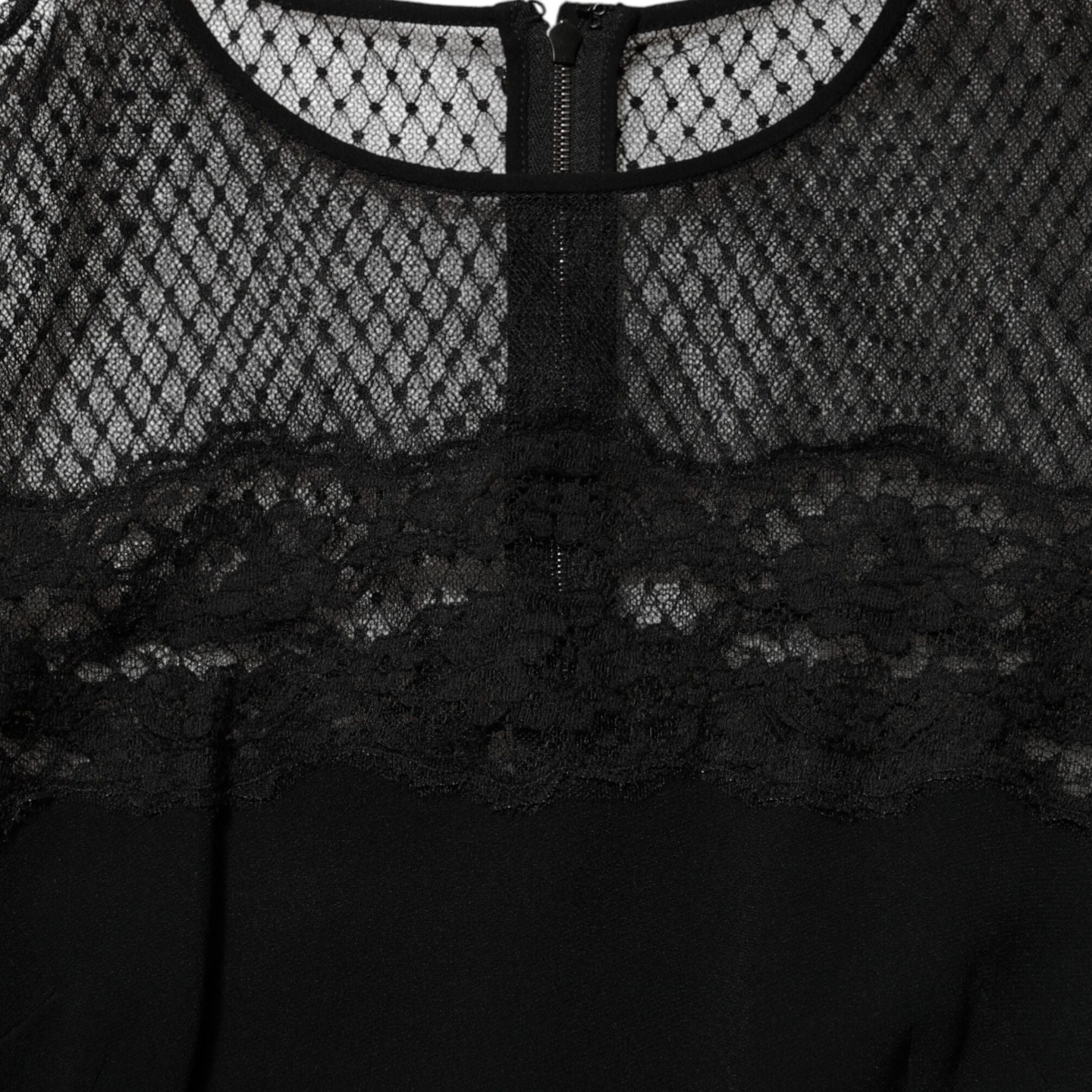 Dolce & Gabbana Black Floral Lace Trim Sheath A-line Dress