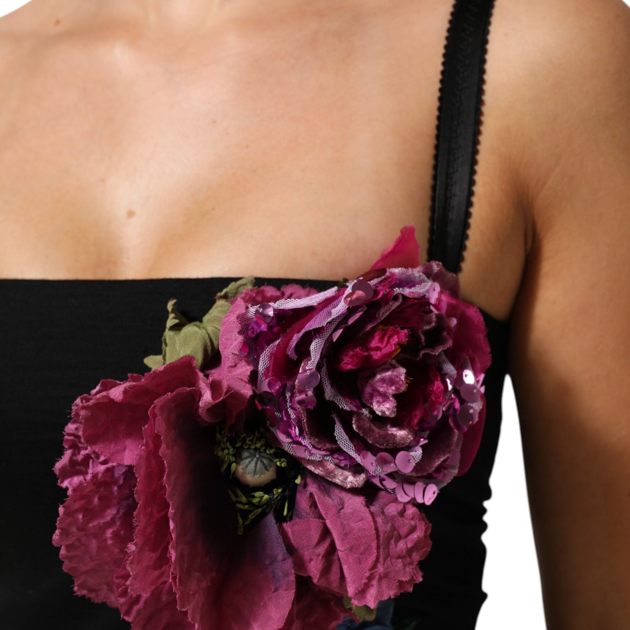 Dolce & Gabbana Black Flower Applqies Bodycon Sheath Dress