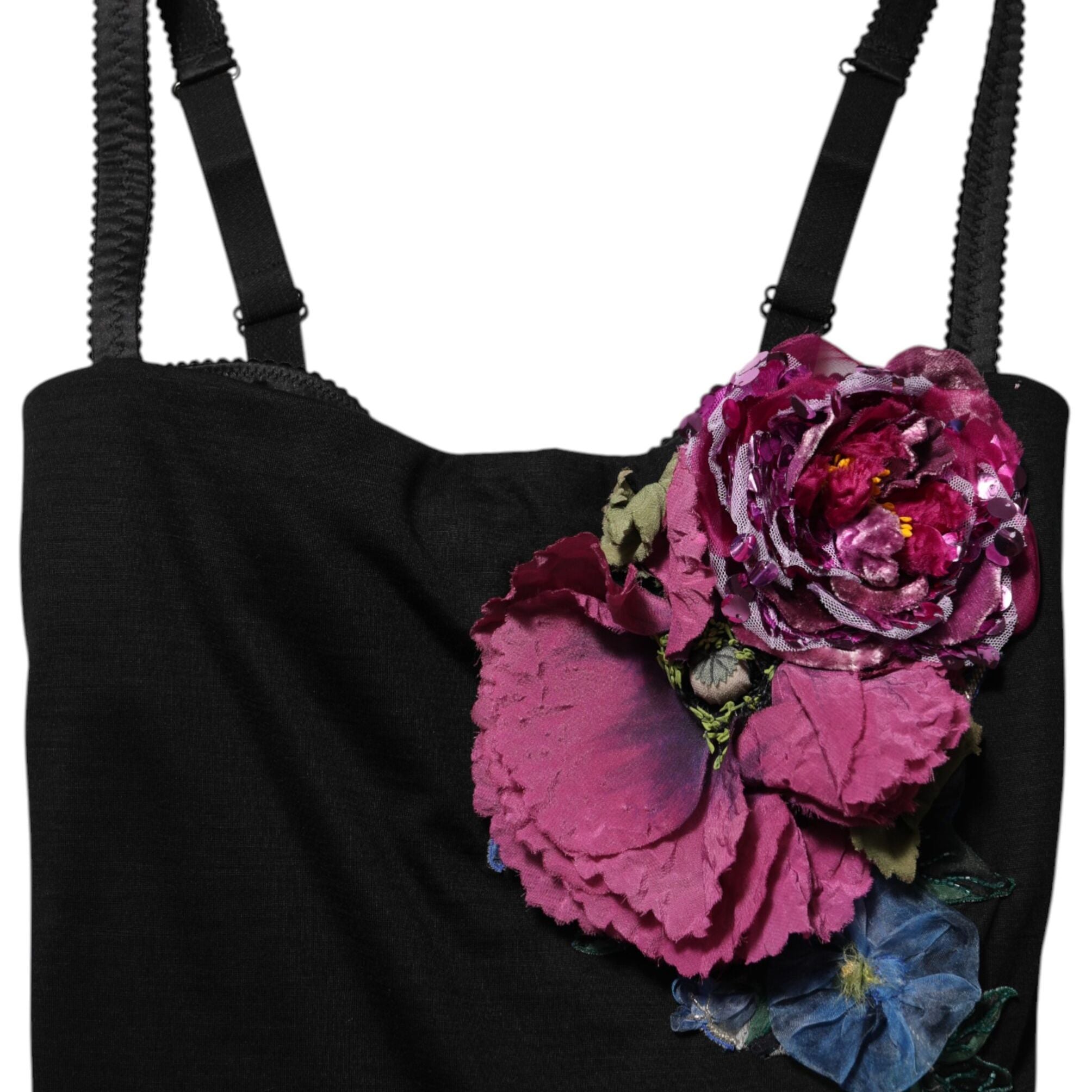 Dolce & Gabbana Black Flower Applqies Bodycon Sheath Dress