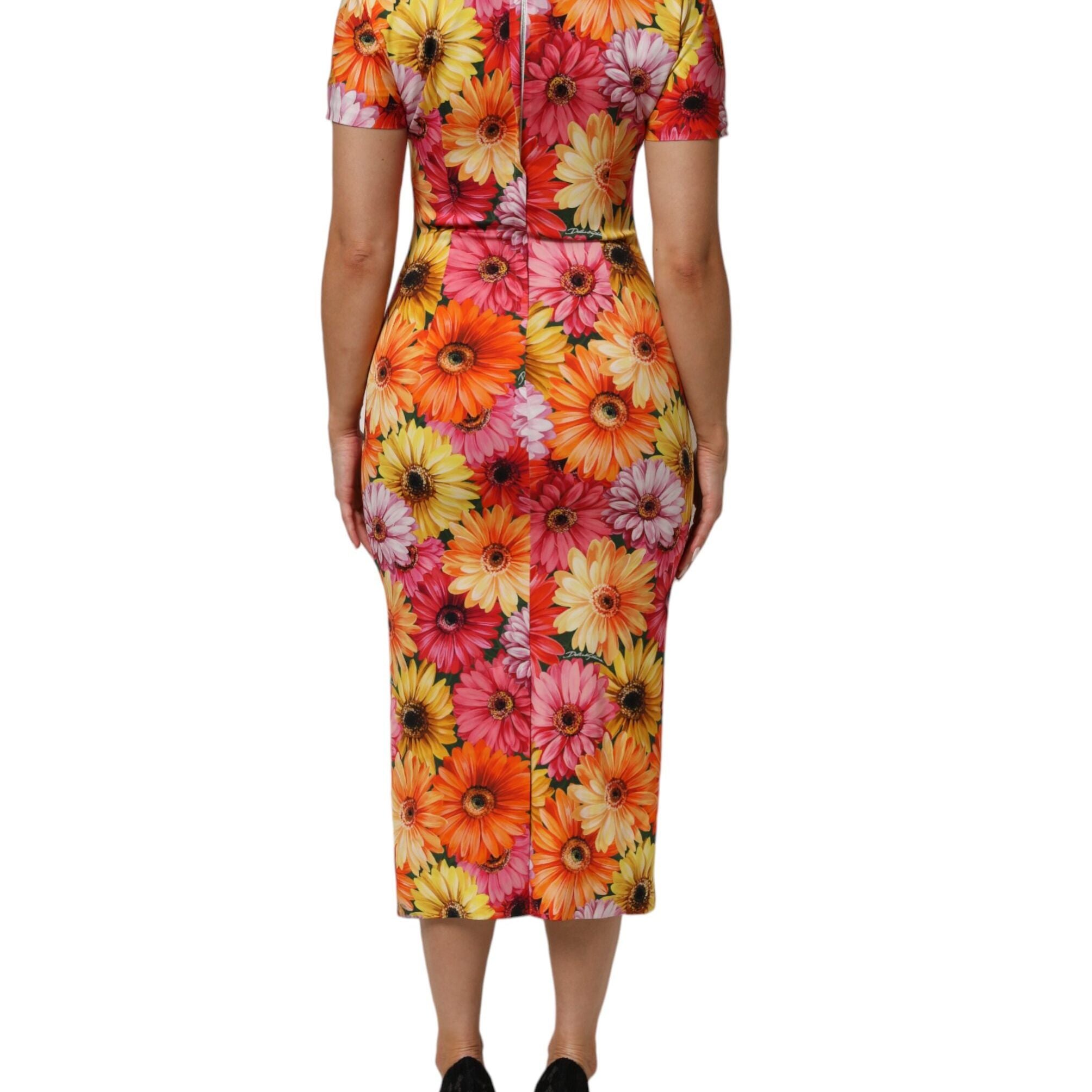 Dolce & Gabbana Multicolor Floral Print SilkSheath Midi Dress