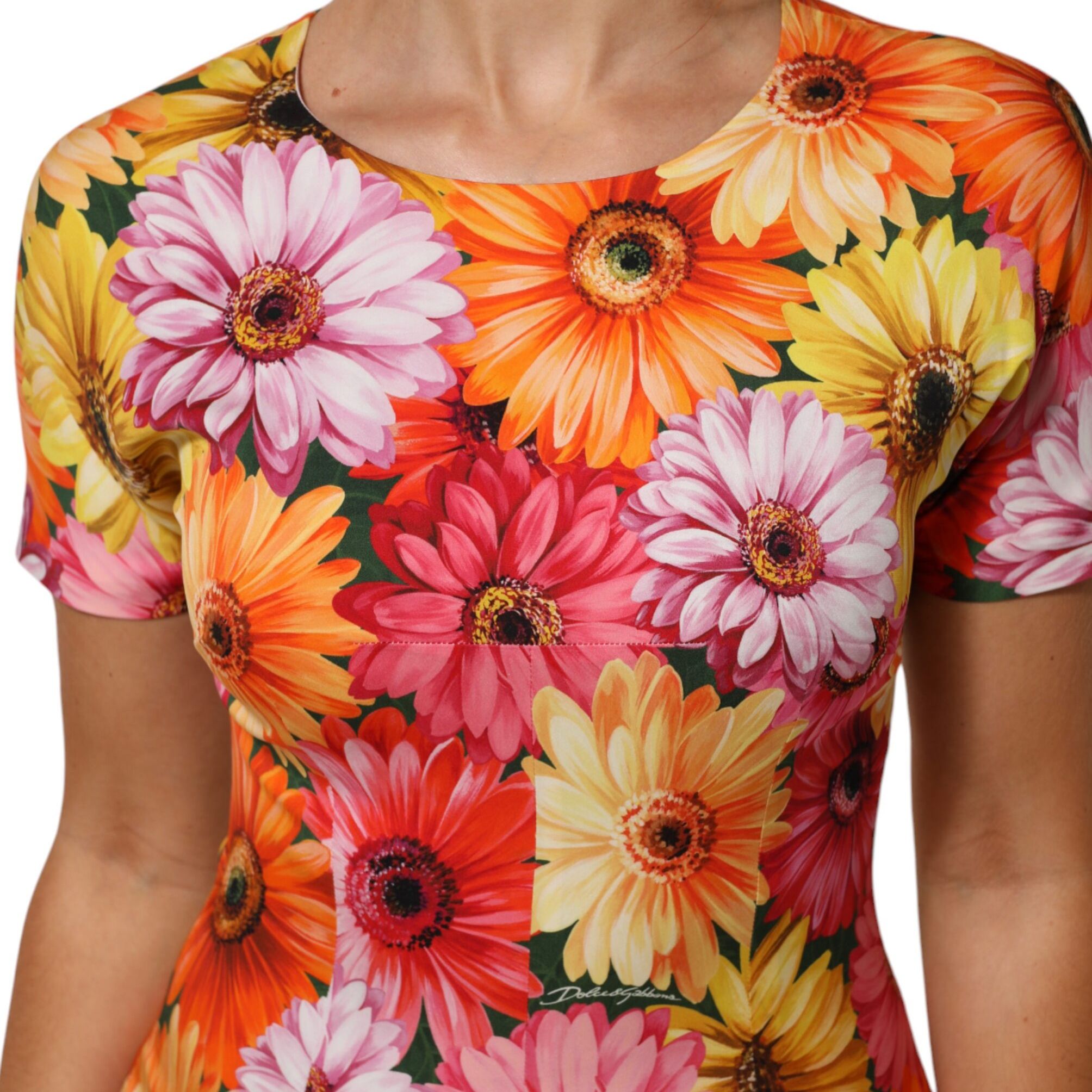 Dolce & Gabbana Multicolor Floral Print SilkSheath Midi Dress