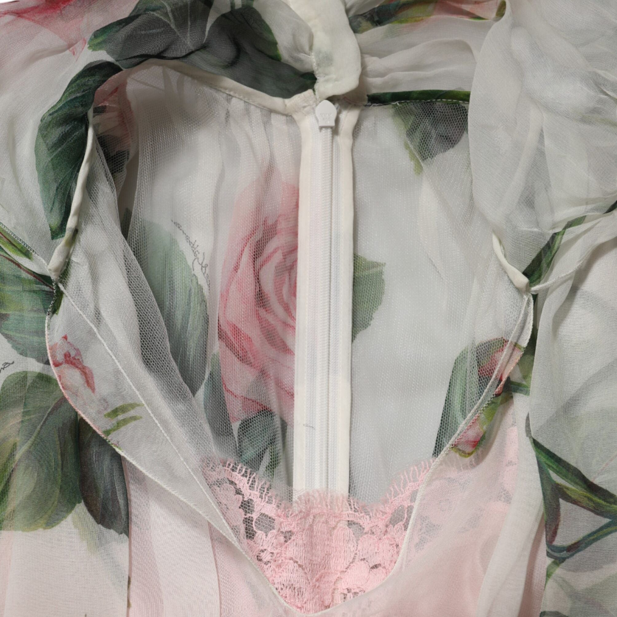 Dolce & Gabbana White Floral Print Silk Pleated Midi Dress