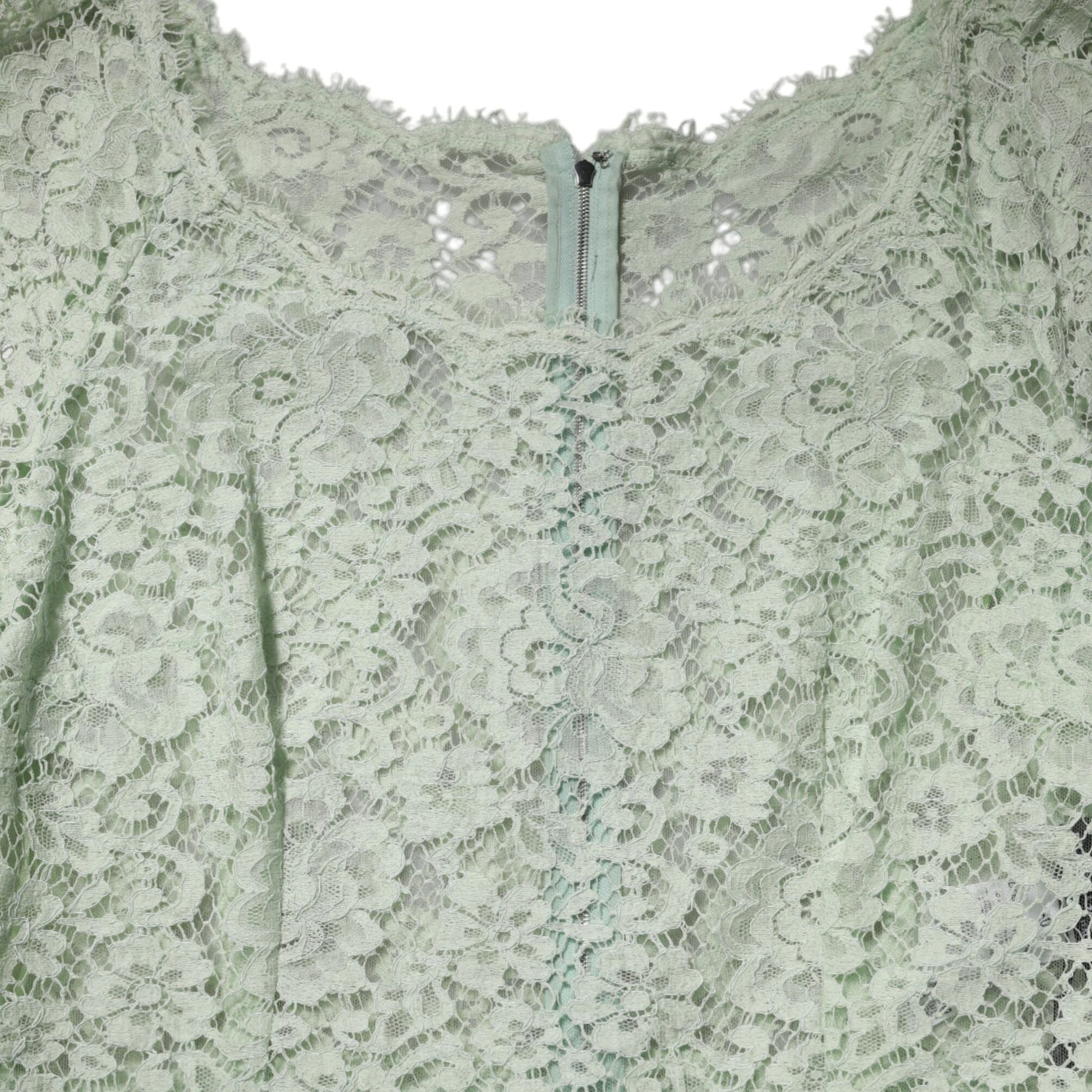 Dolce & Gabbana Mint Green Floral Lace Trim Midi Dress
