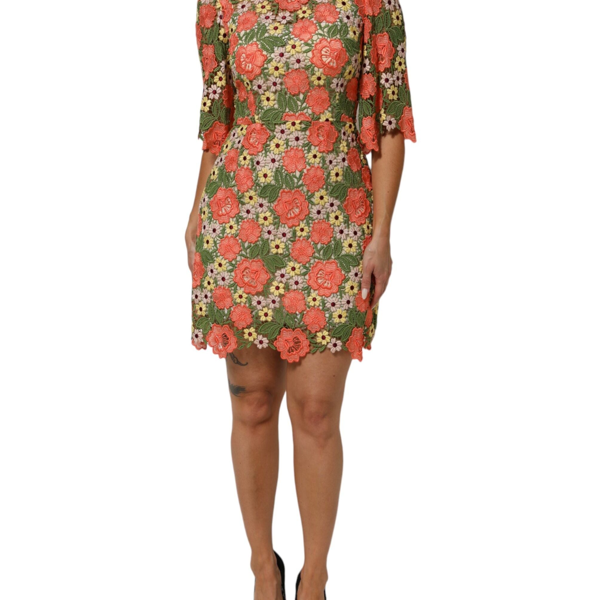 Dolce & Gabbana Multicolor Floral Embroidery Aline Mini Dress