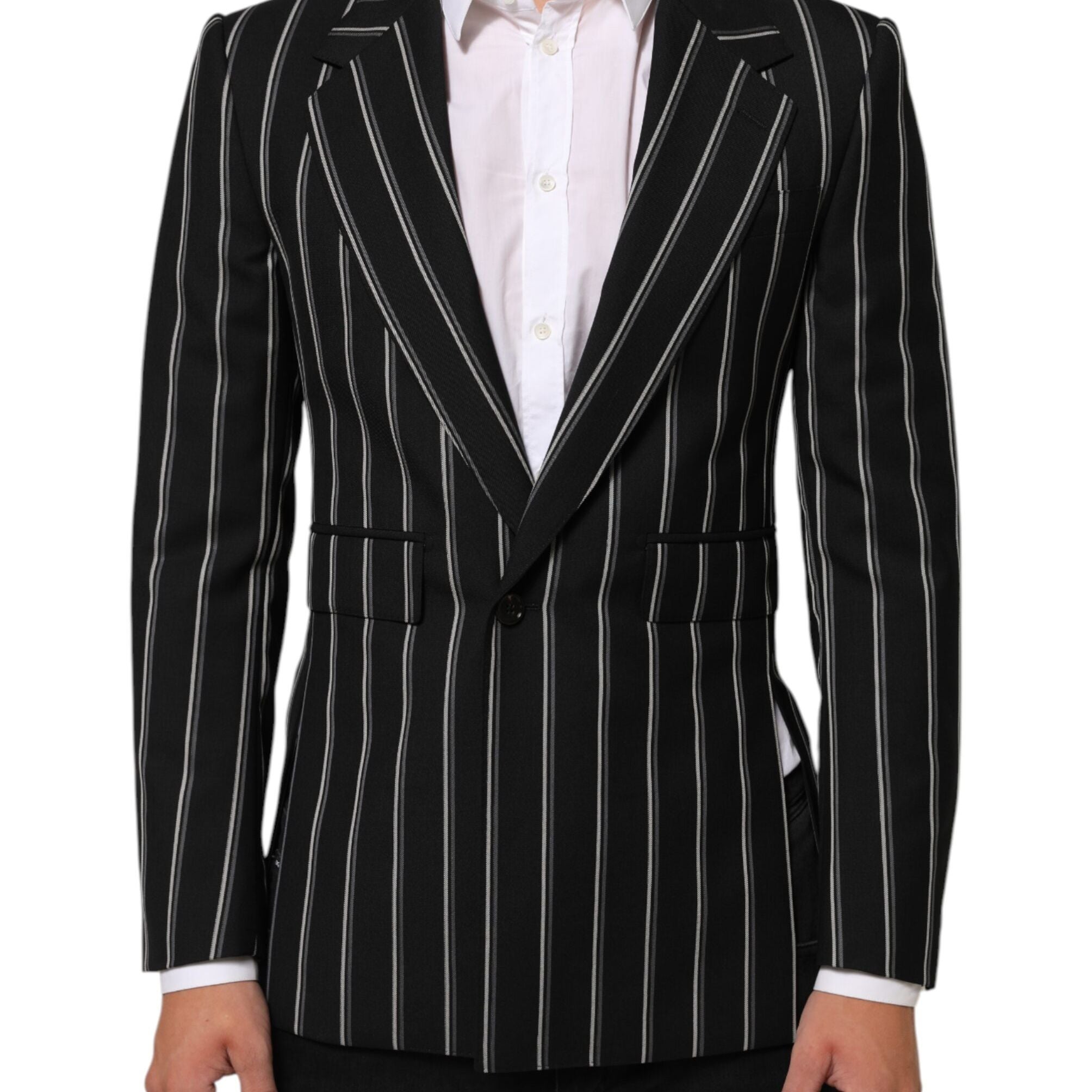 Dolce & Gabbana Dark Gray Stripes SICILIA 1 Button Suit Blazer