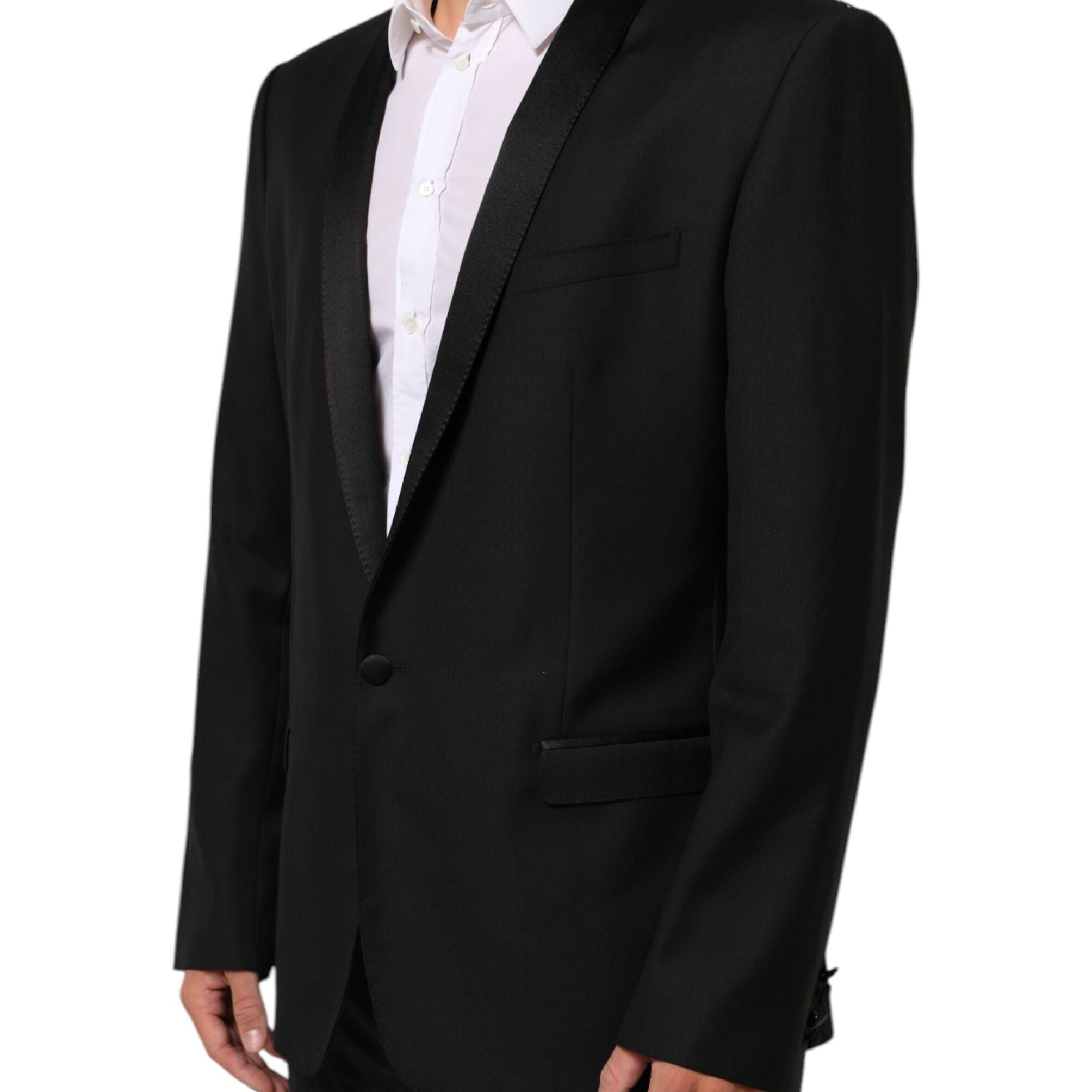Dolce & Gabbana Black Wool GOLD 1 Button Men Suit Blazer