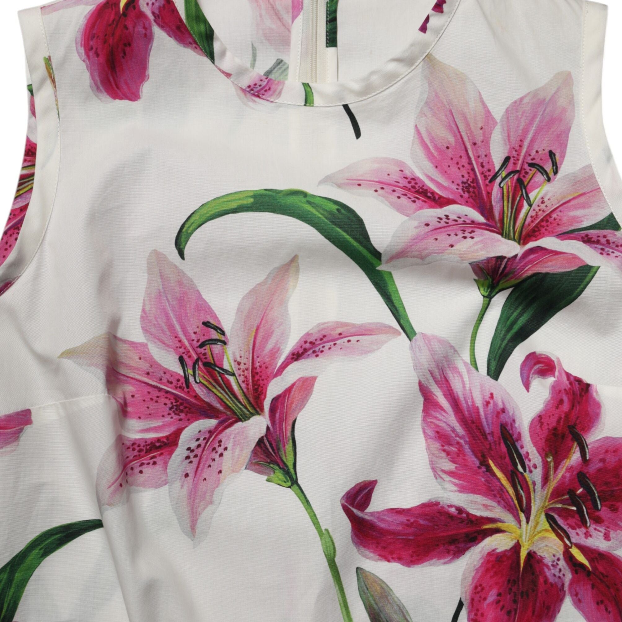 Dolce & Gabbana White Cotton Floral Sleeveless Mini Dress