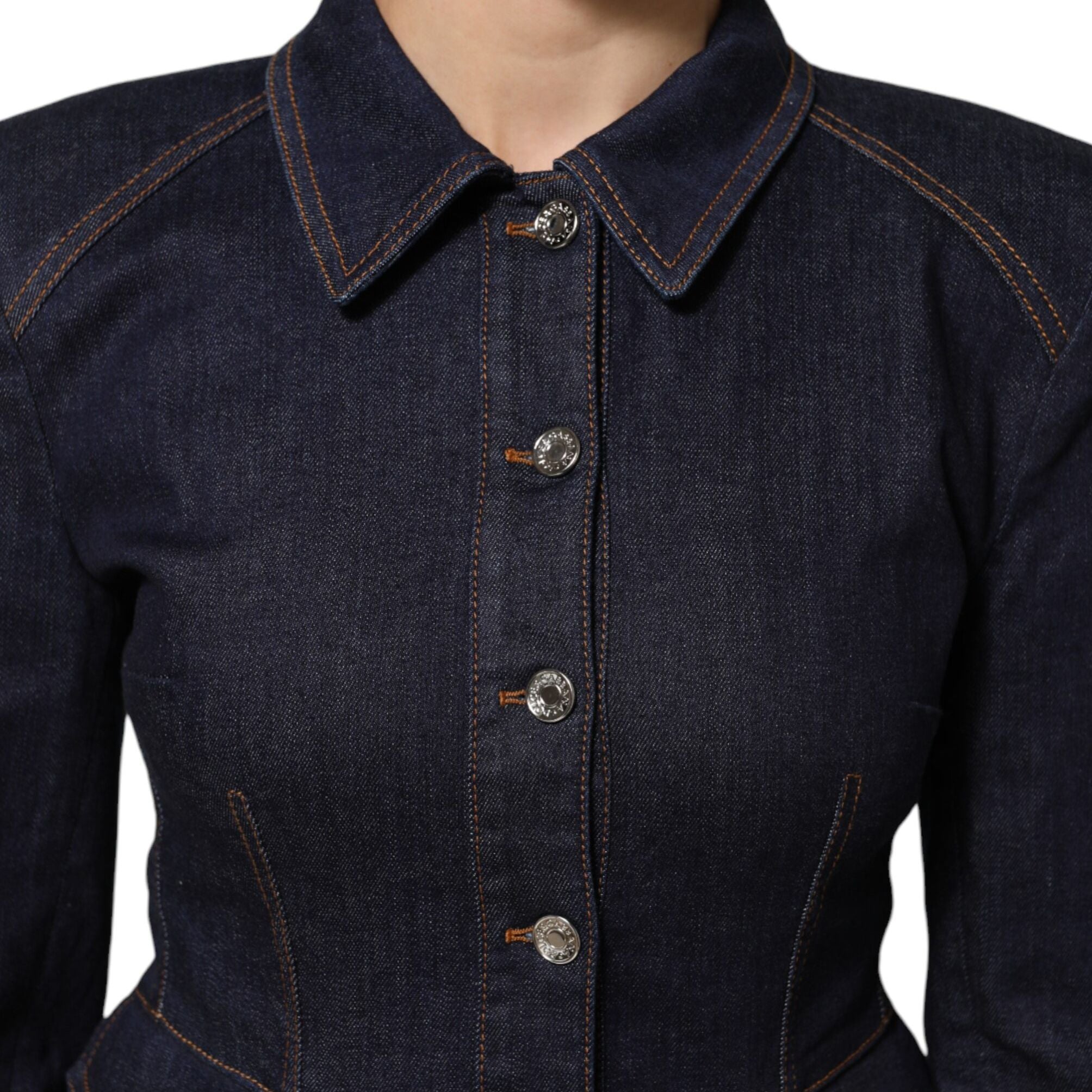 Dolce & Gabbana Dark Blue Cotton Collared Denim Coat Jacket
