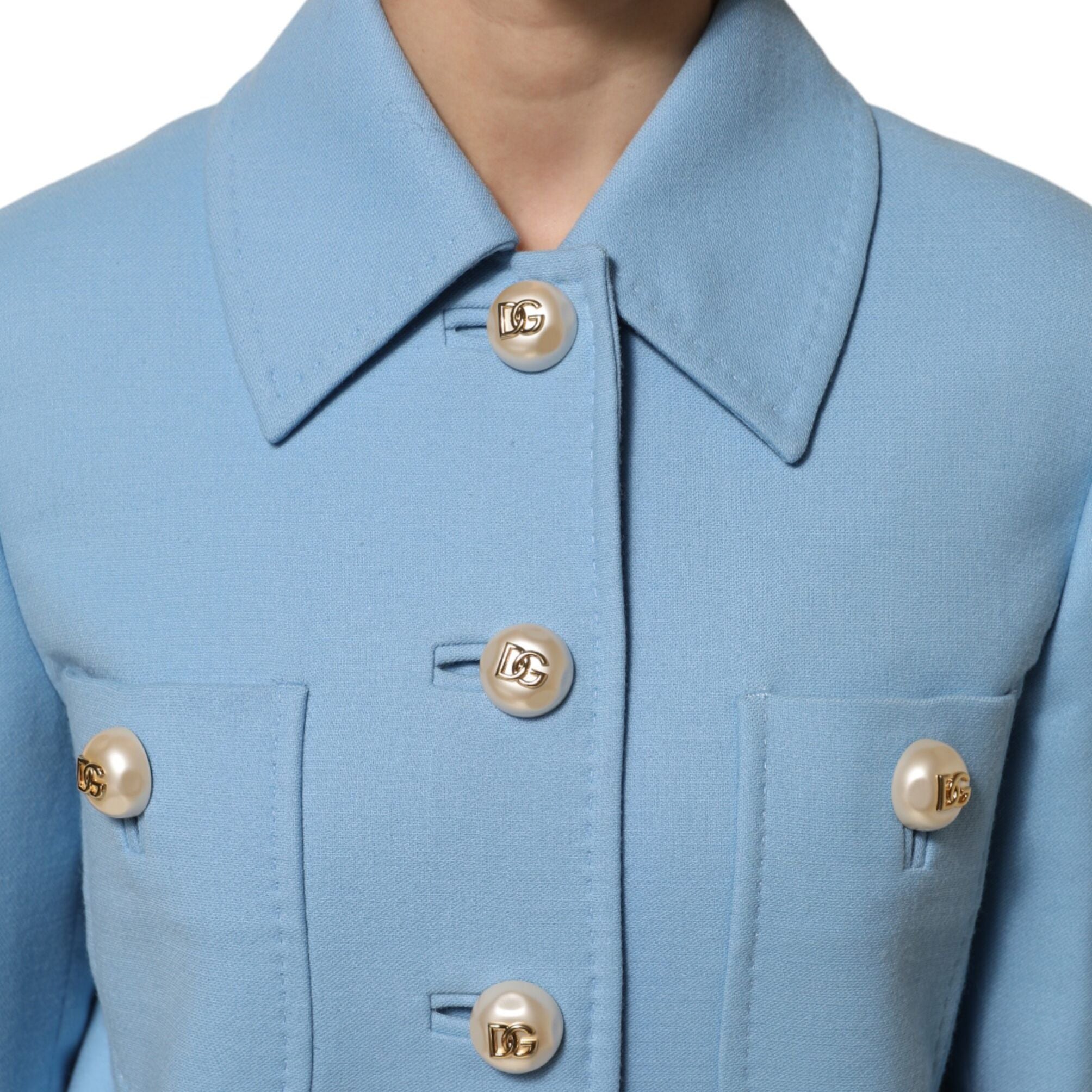 Dolce & Gabbana Blue Buttoned Down Trench Coat Jacket