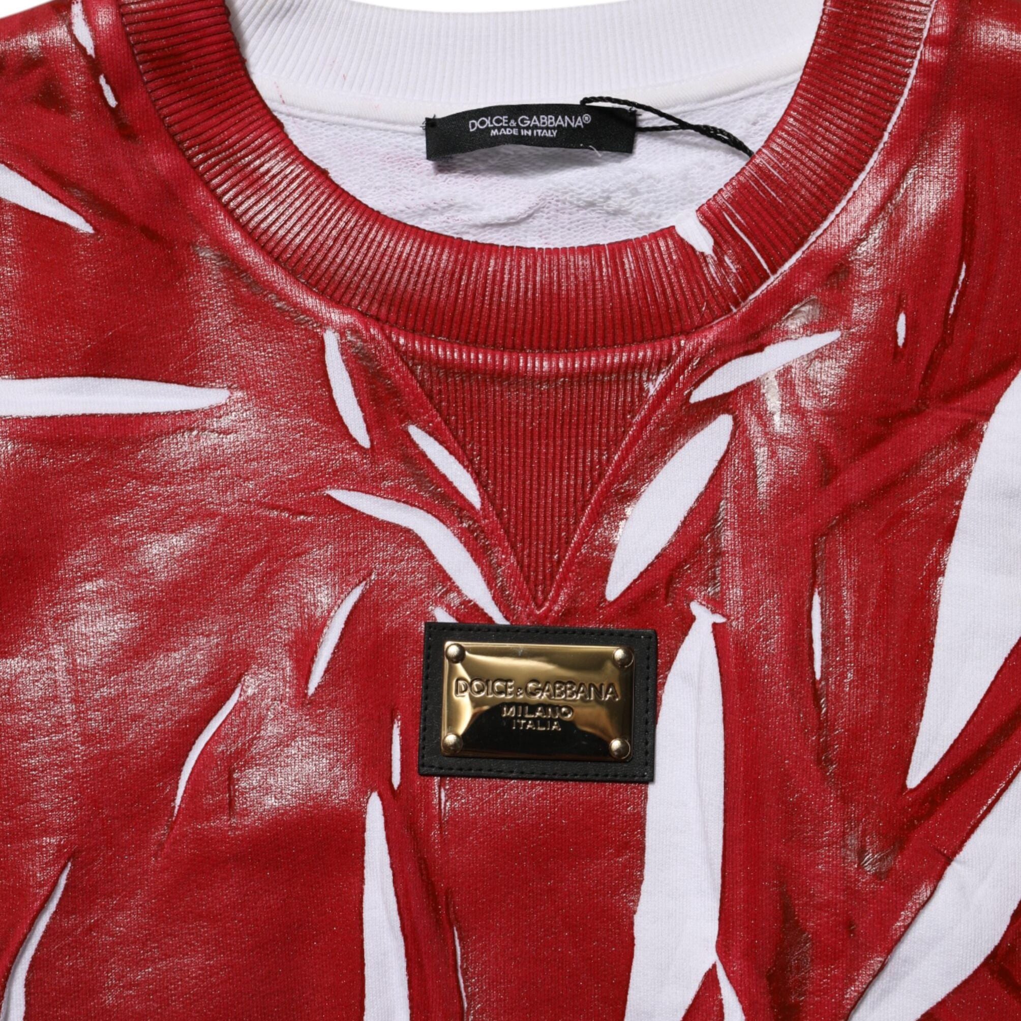 Dolce & Gabbana Red White Cotton Printed Pullover Sweater