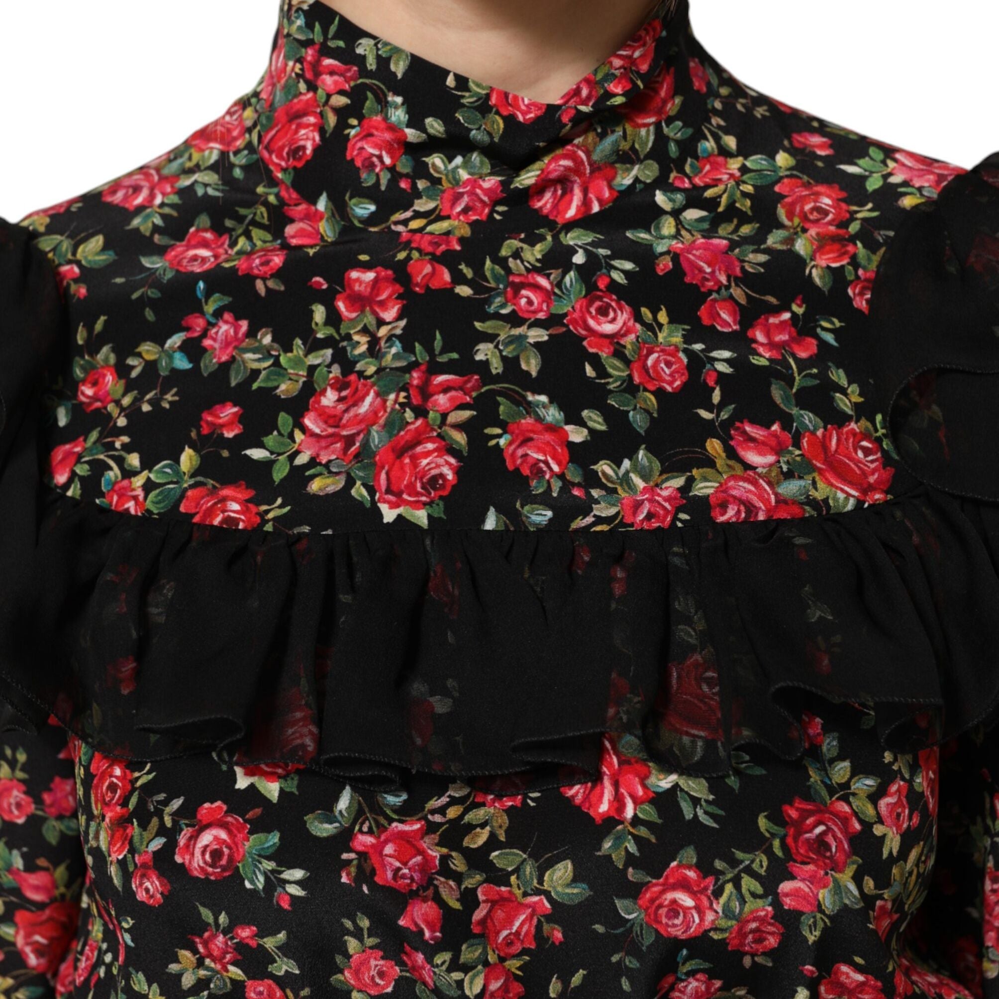 Dolce & Gabbana Black Floral Print Long Sleeve Blouse Top