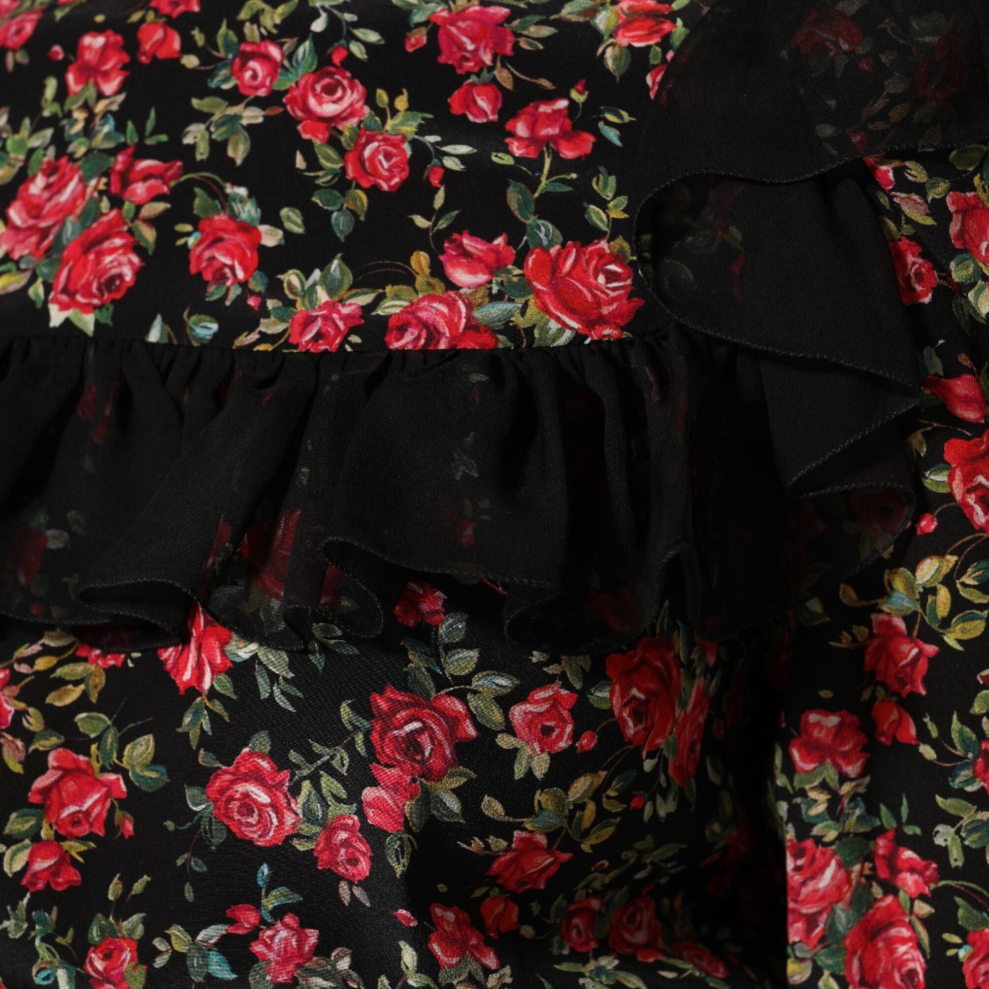 Dolce & Gabbana Black Floral Print Long Sleeve Blouse Top