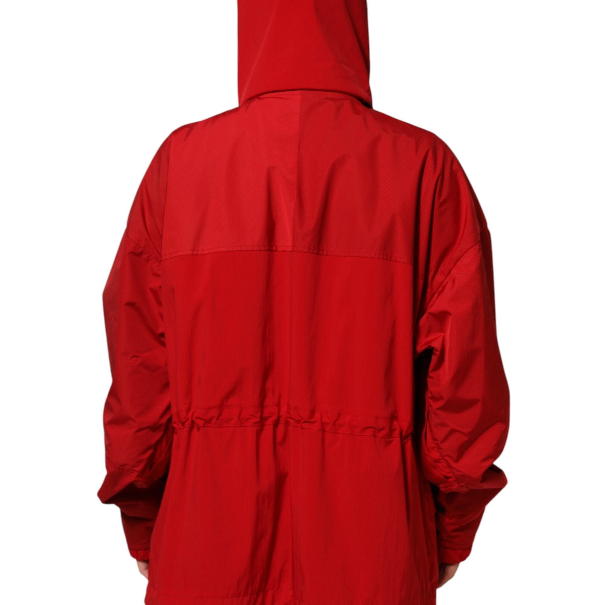 Dolce & Gabbana Red Nylon Hooded Men Full Zip Parka Jacket
