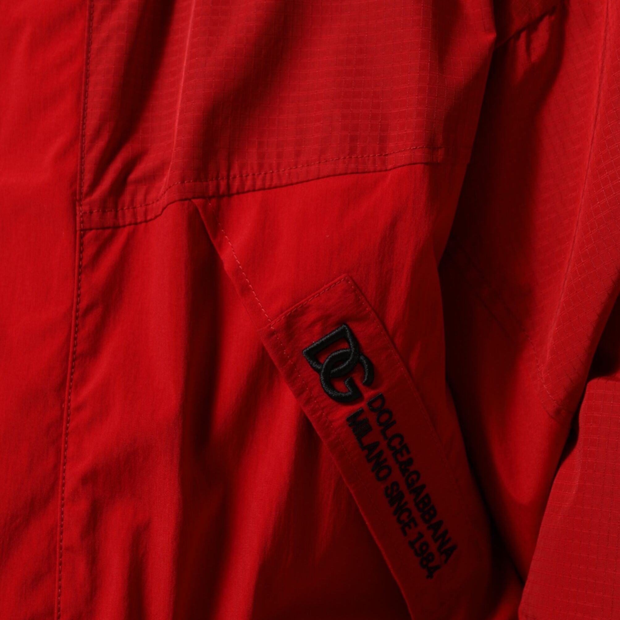 Dolce & Gabbana Red Nylon Hooded Men Full Zip Parka Jacket