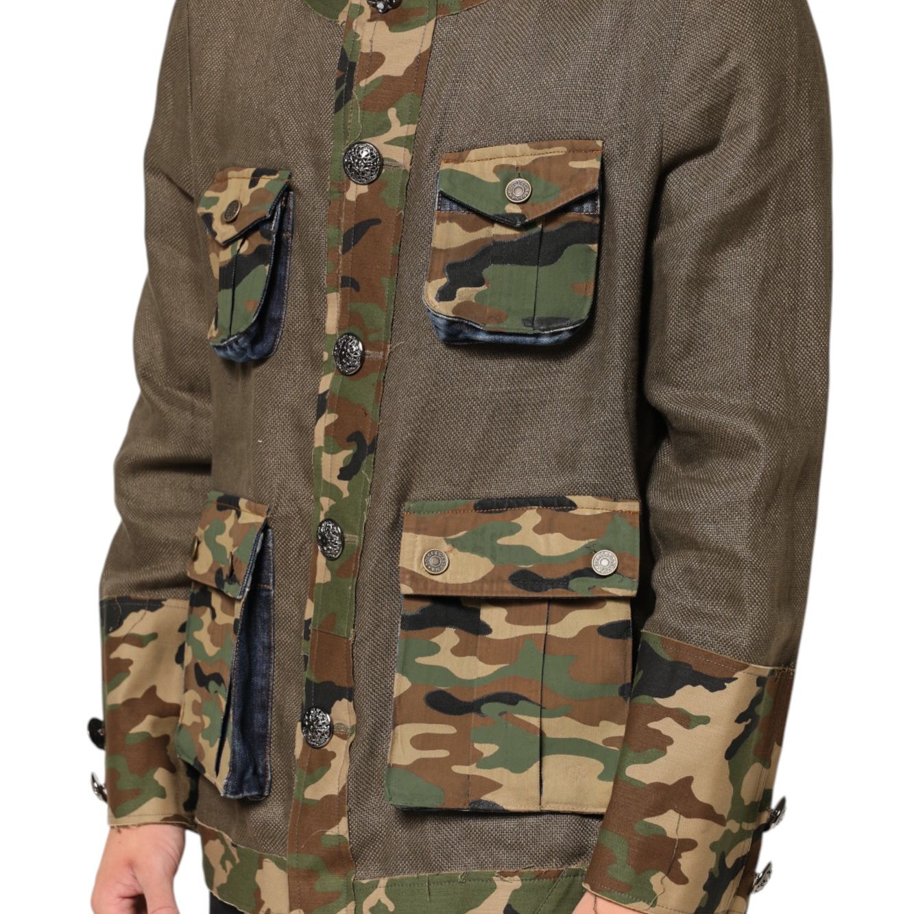 Dolce & Gabbana Brown Camouflage Linen Button Down Jacket
