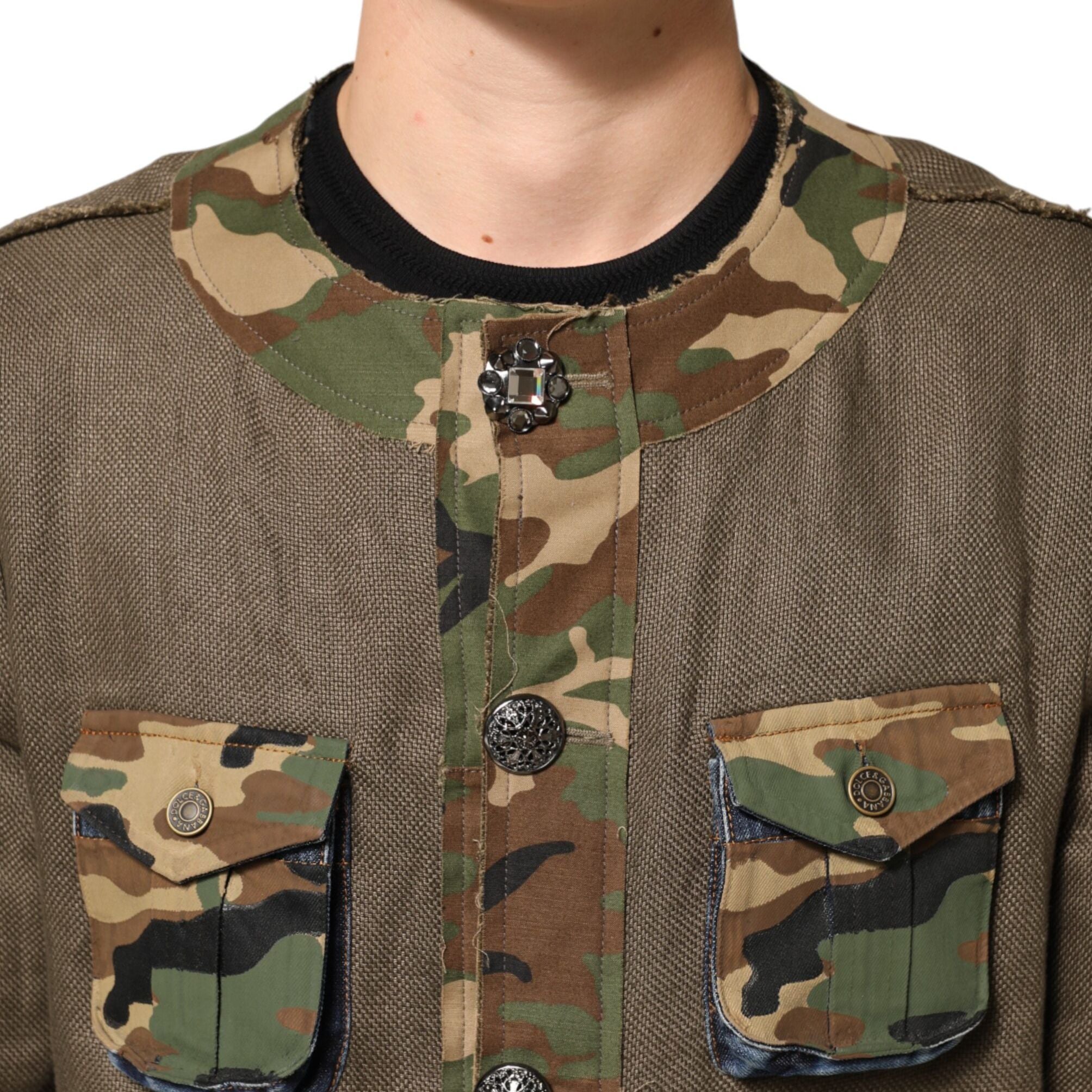Dolce & Gabbana Brown Camouflage Linen Button Down Jacket