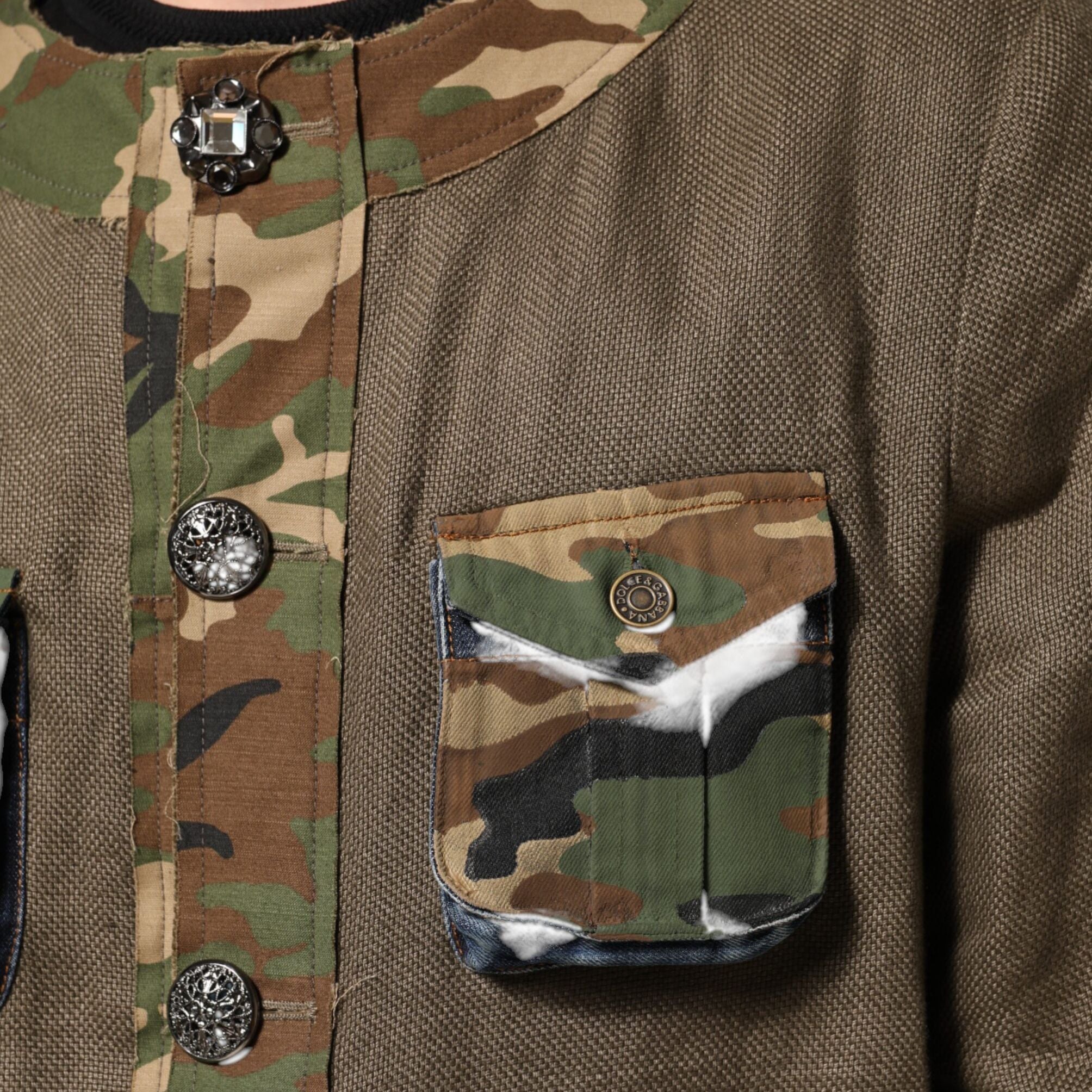 Dolce & Gabbana Brown Camouflage Linen Button Down Jacket