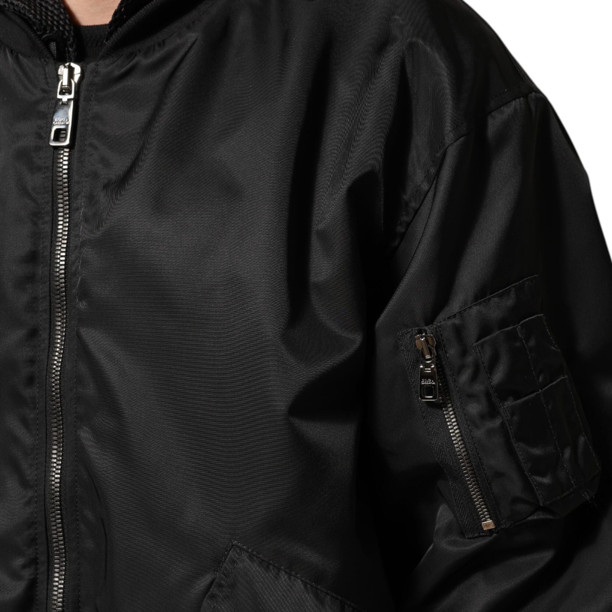 Dolce & Gabbana Black Nylon Hooded Full Zip Bomber Men Jacket