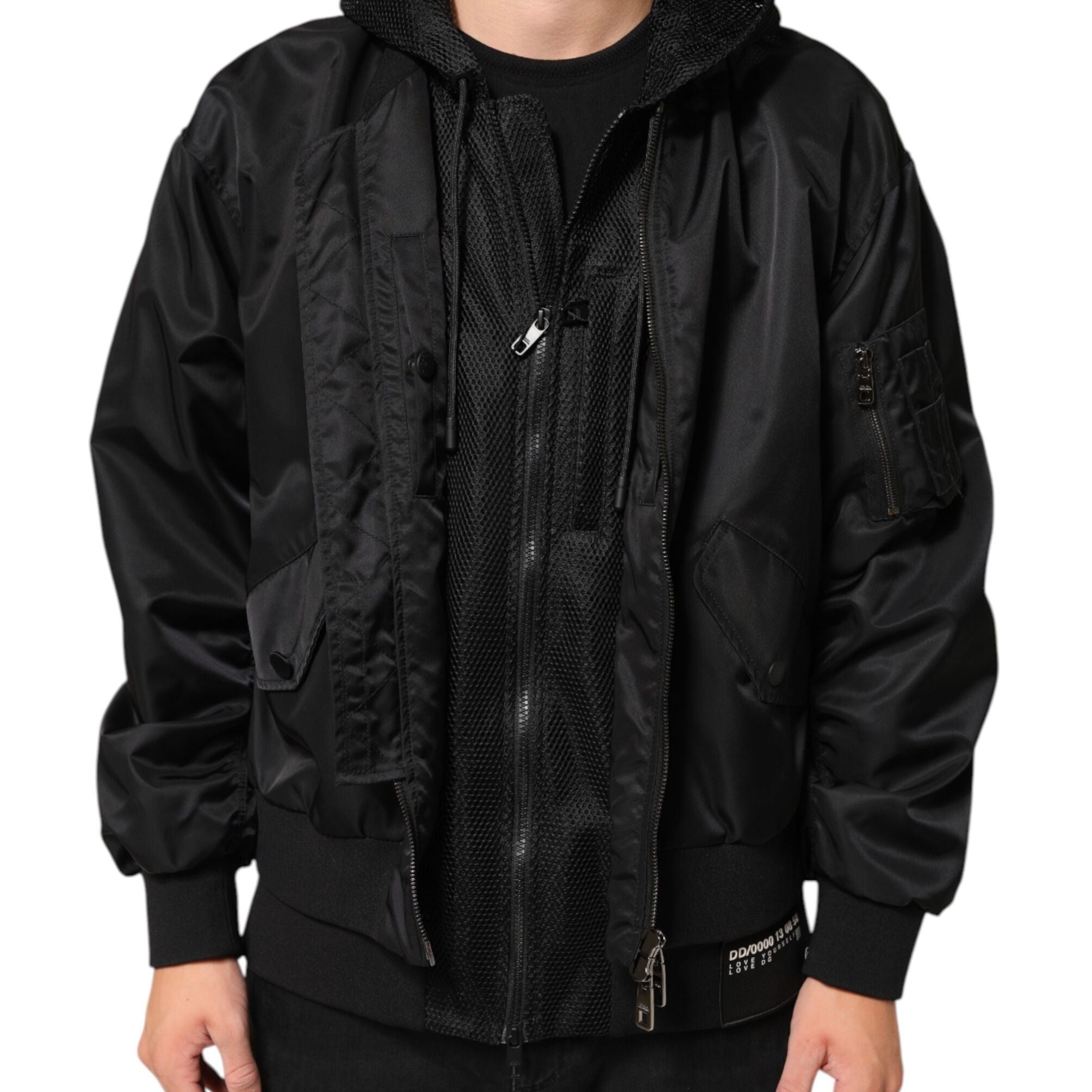 Dolce & Gabbana Black Nylon Hooded Full Zip Bomber Men Jacket