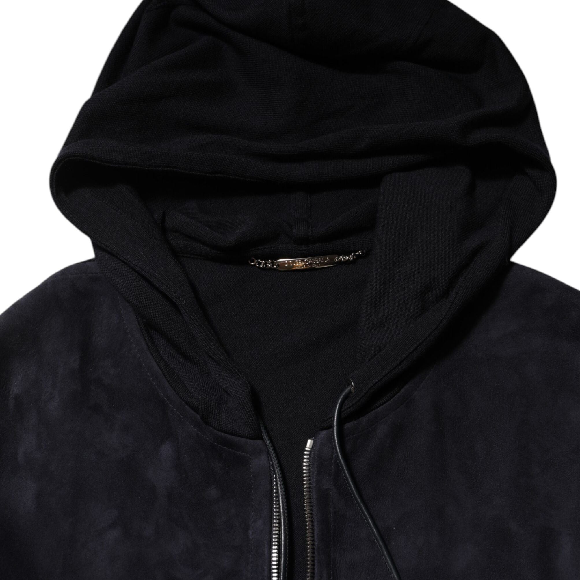 Dolce & Gabbana Black Leather Full Zip Hooded Blouson Jacket