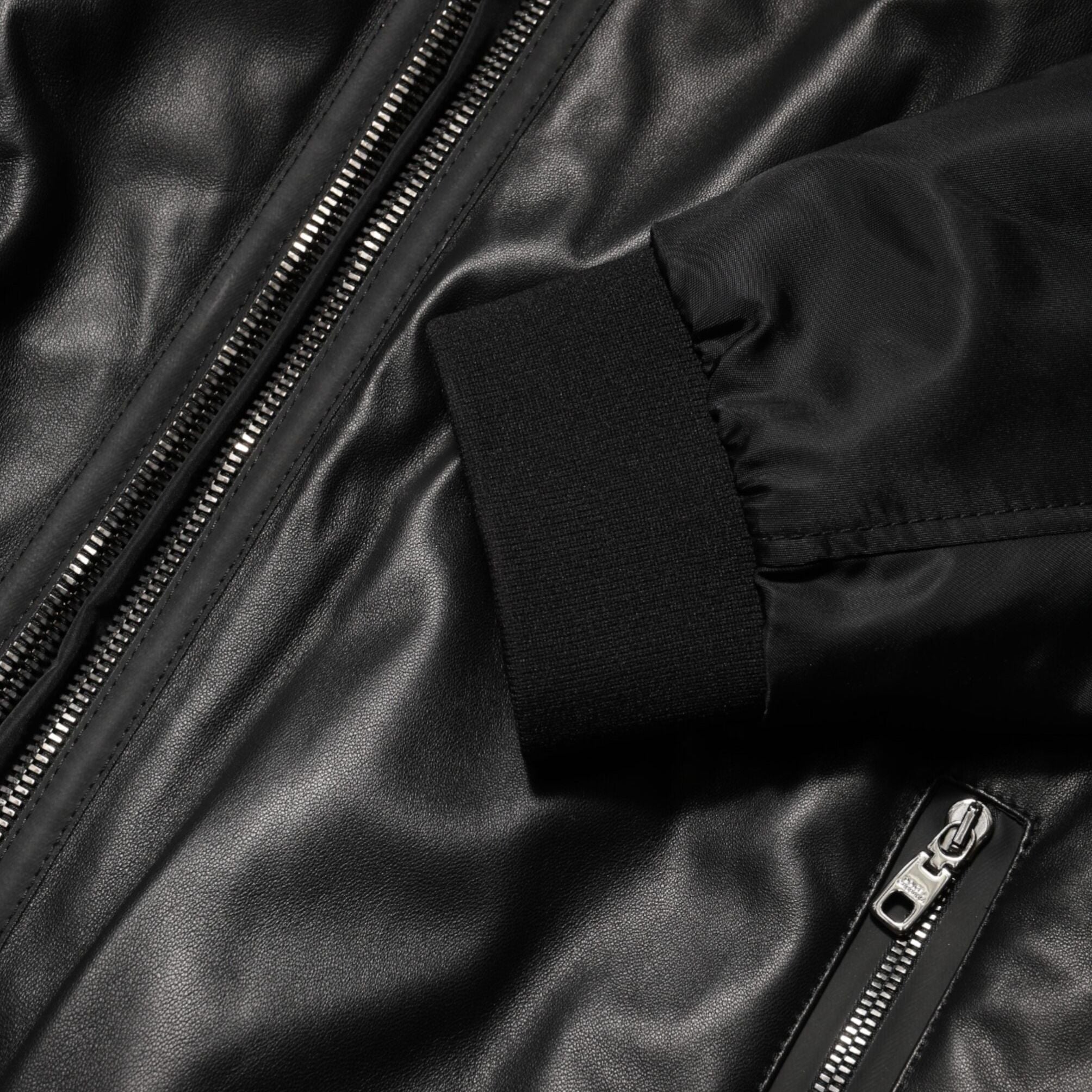 Dolce & Gabbana Black Leather Nylon FullZip Blouson Jacket