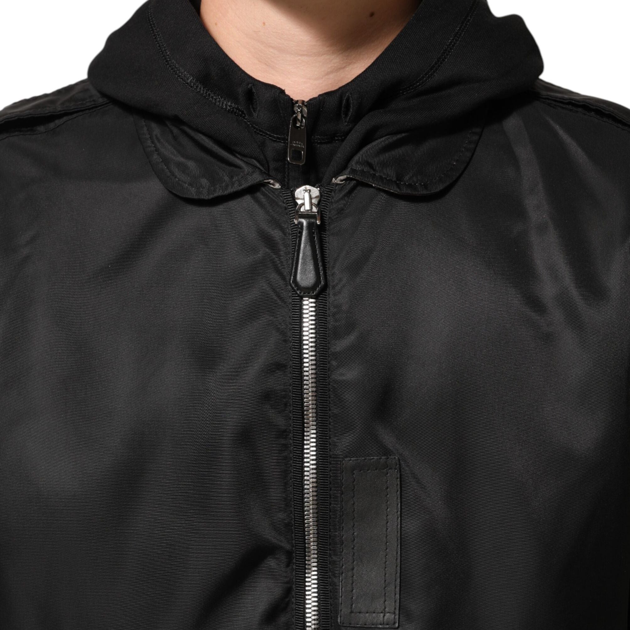 Dolce & Gabbana Black Cotton Hooded Full Zip Bomber Jacket