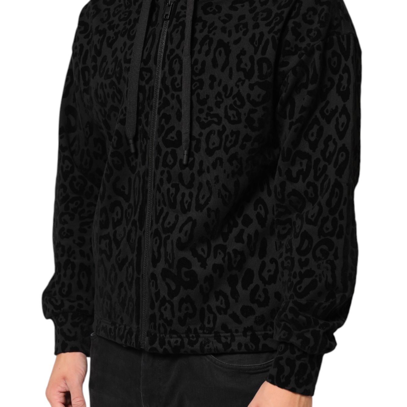 Dolce & Gabbana Black Cotton Hooded Full Zip Bomber Jacket