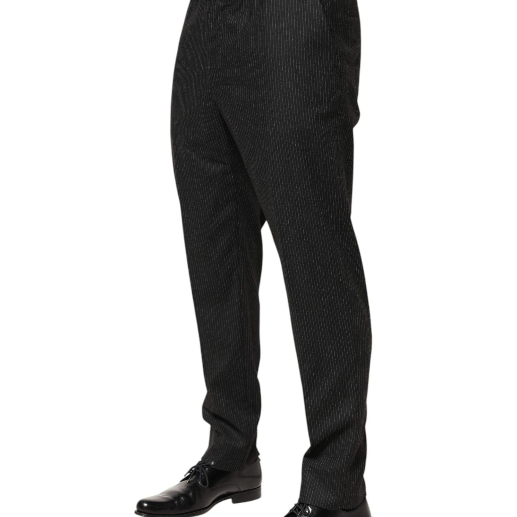 Dolce & Gabbana Black Cotton Mid Waist Dress Trouser Pants