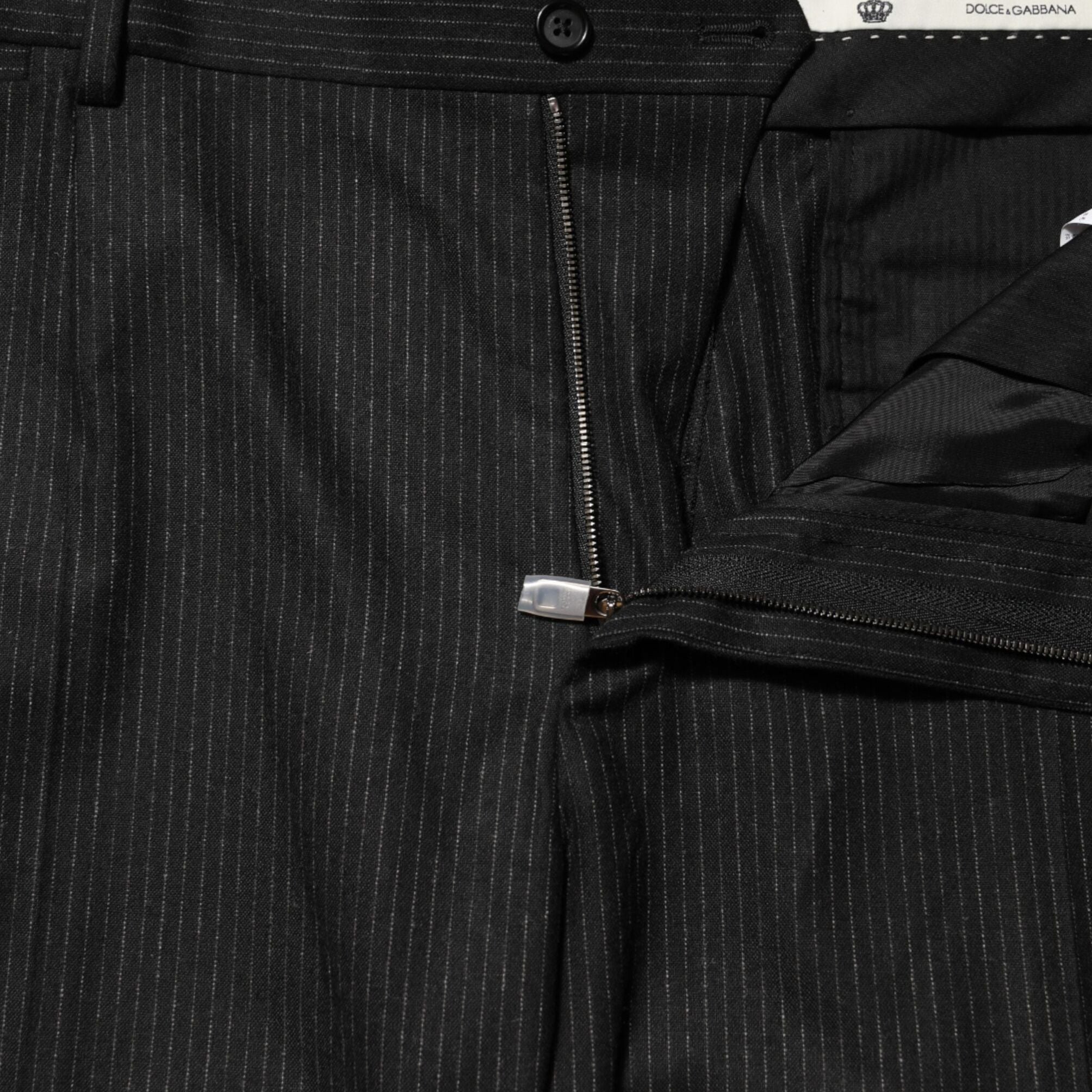 Dolce & Gabbana Black Cotton Mid Waist Dress Trouser Pants
