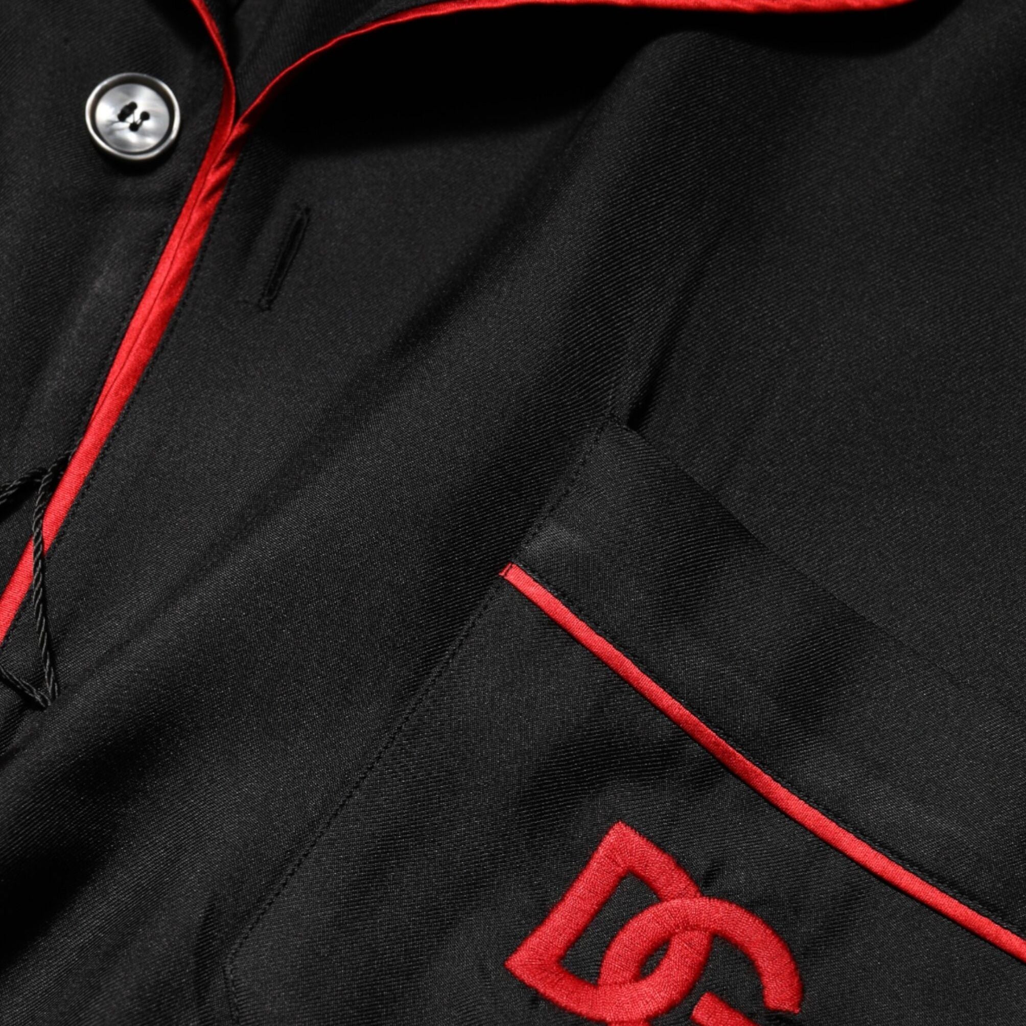 Dolce & Gabbana Black Red Contrast Trim Silk Casual Shirt