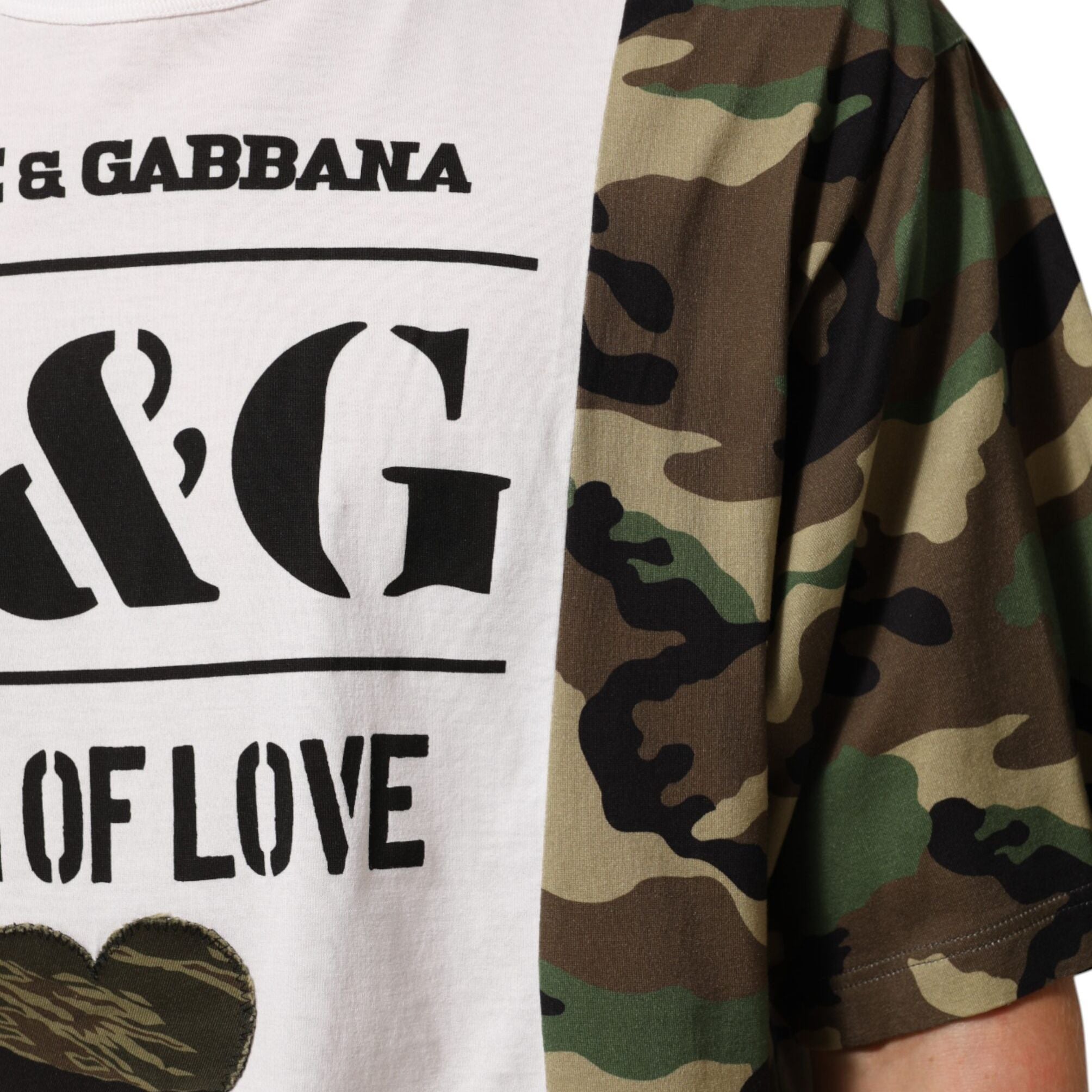 Dolce & Gabbana White Logo Camouflage Crew Neck Men T-shirt