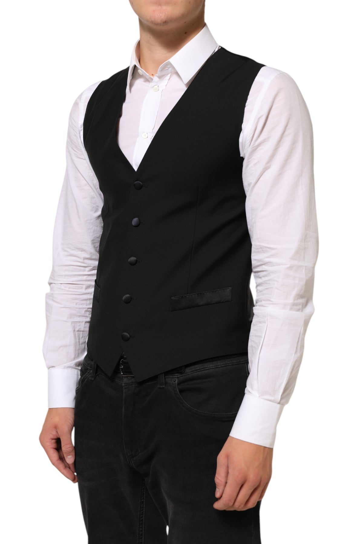 Dolce & Gabbana Black Wool Dress Formal Men Waistcoat Vest