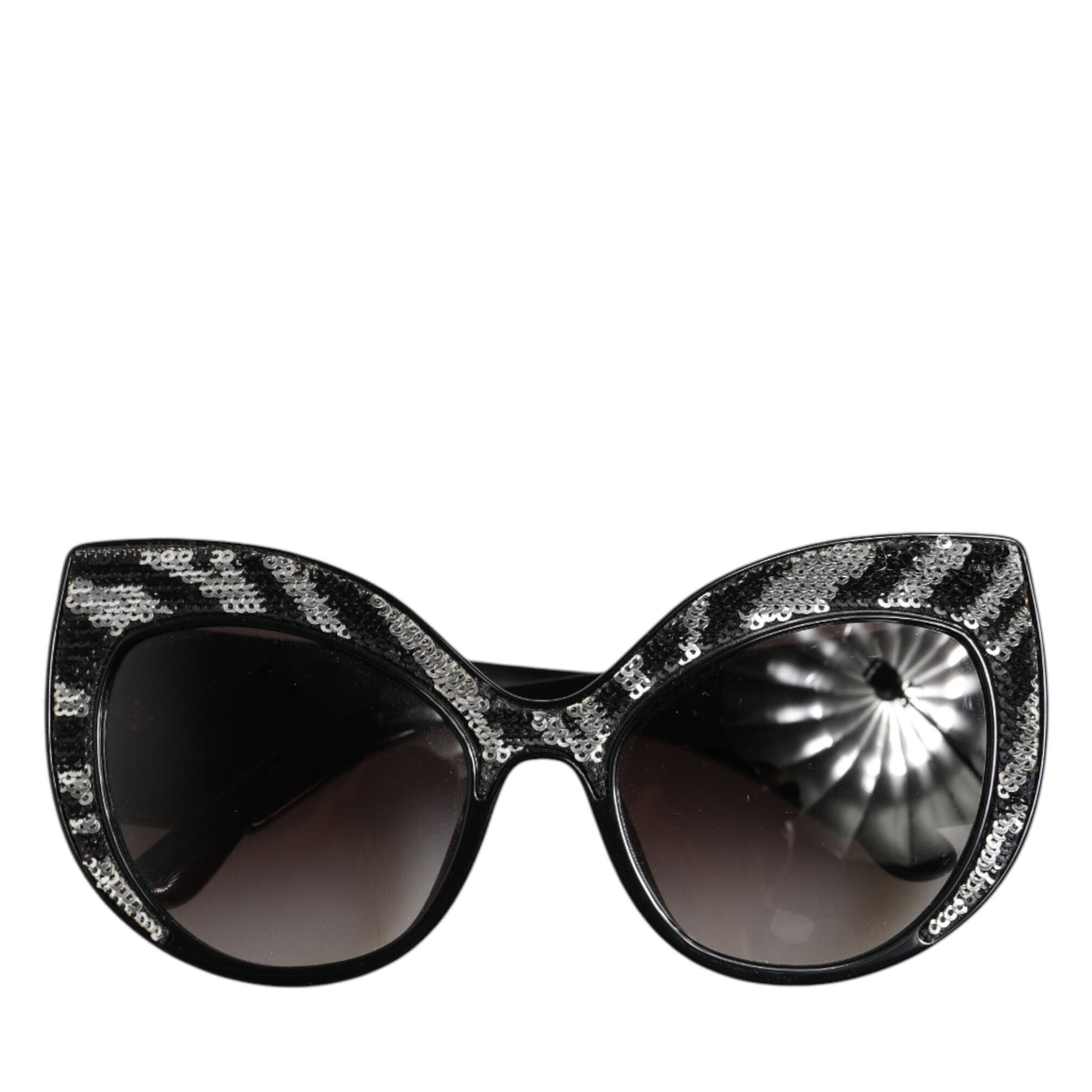Dolce & Gabbana Black Silver Sequin Butterfly Polarized Sunglasses