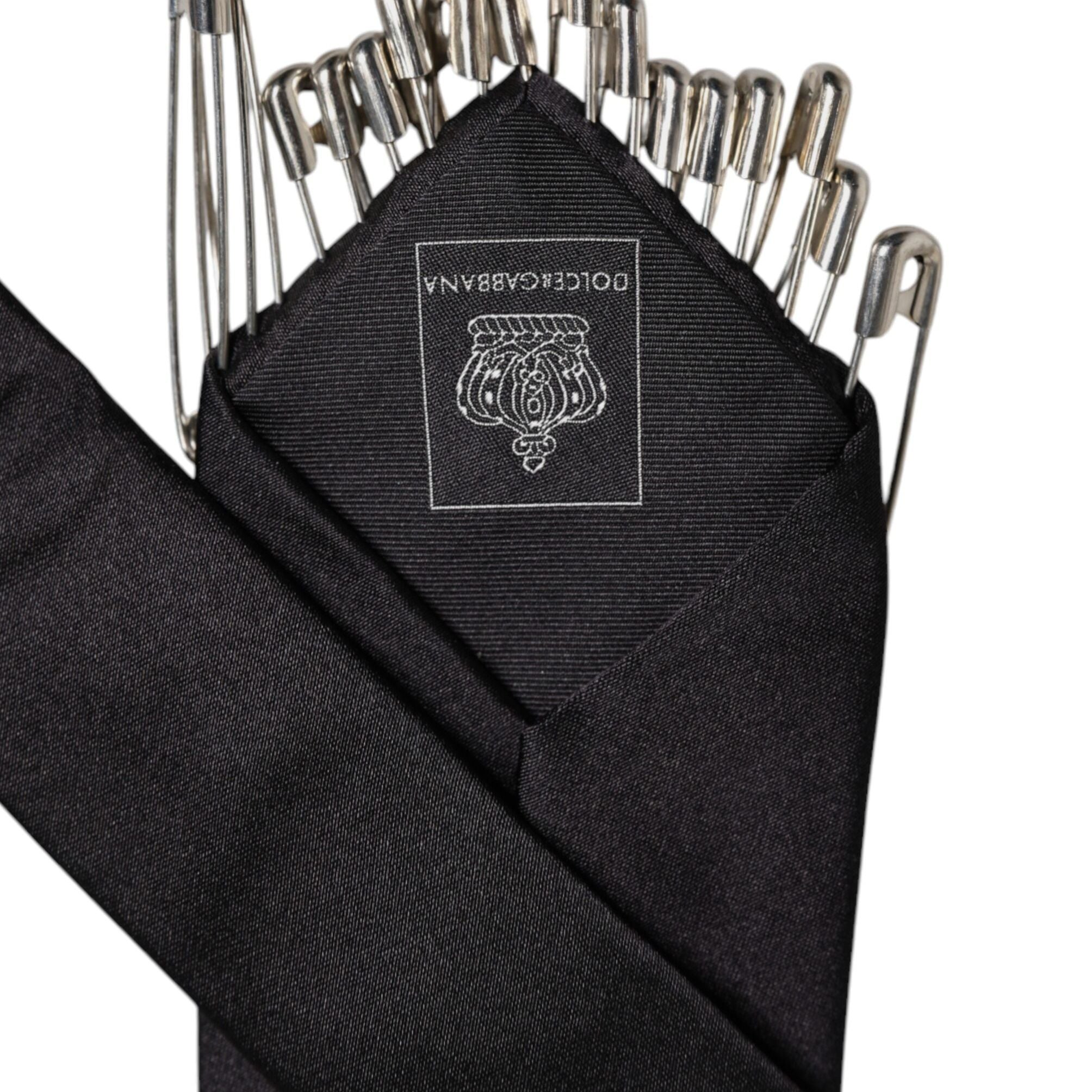 Dolce & Gabbana Black Safety Pins Silk Adjustable Necktie Accessory Tie