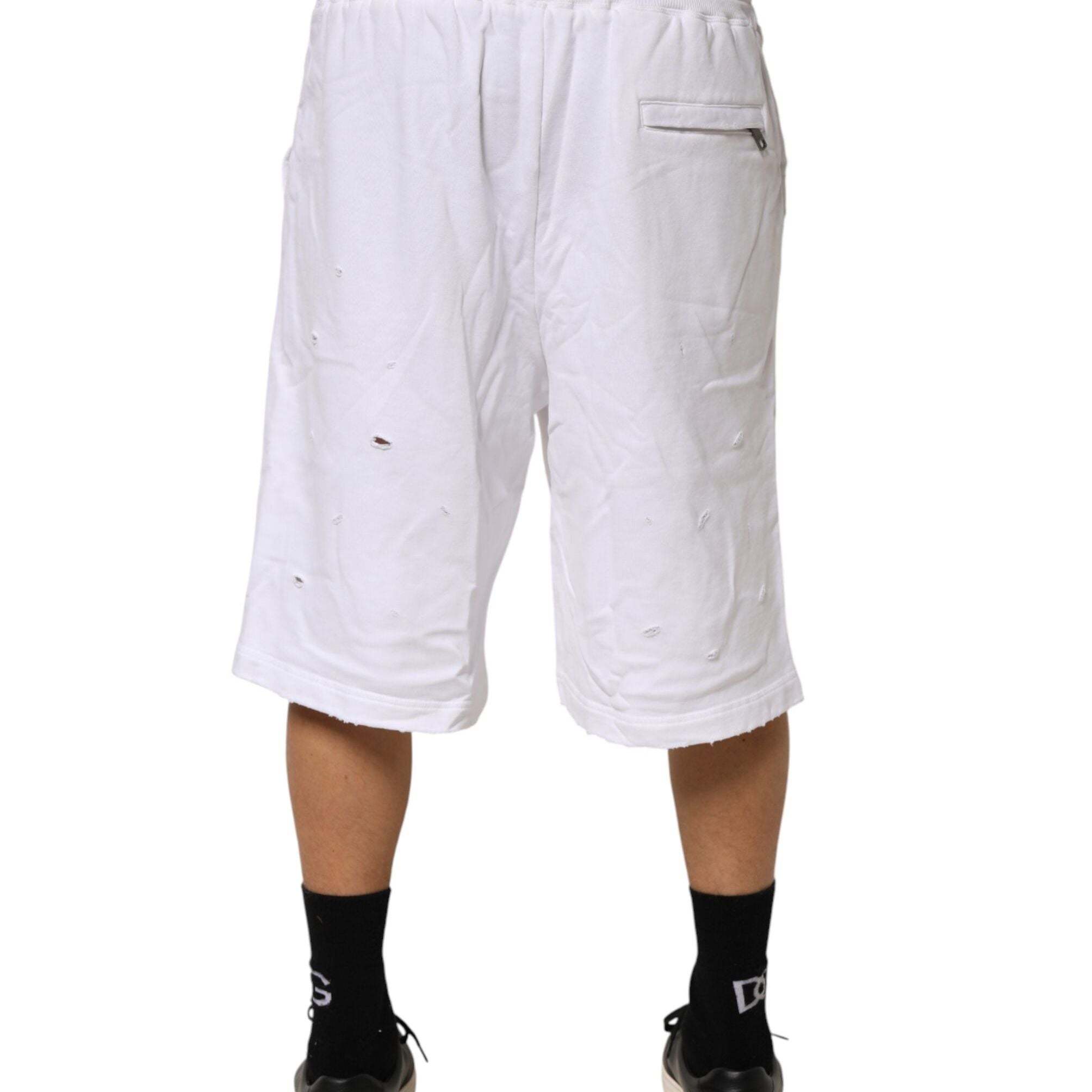 Dolce & Gabbana White Distressed Cotton Men Bermuda Shorts