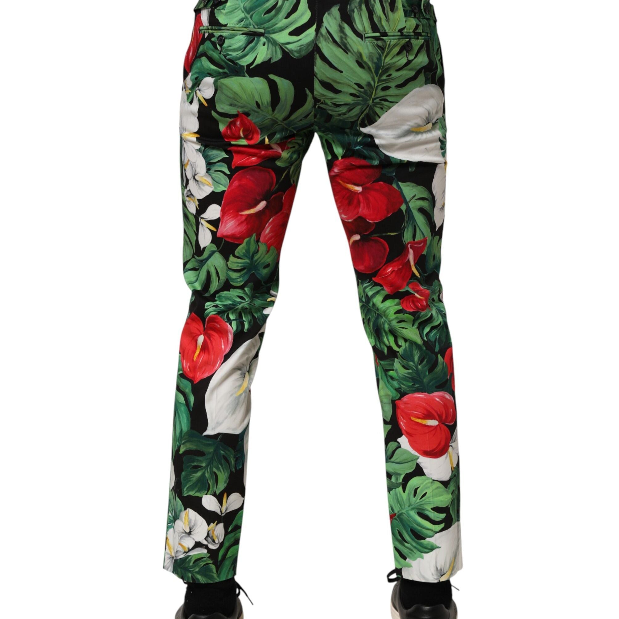 Dolce & Gabbana Multicolor Floral Print Cotton Tapered Pants