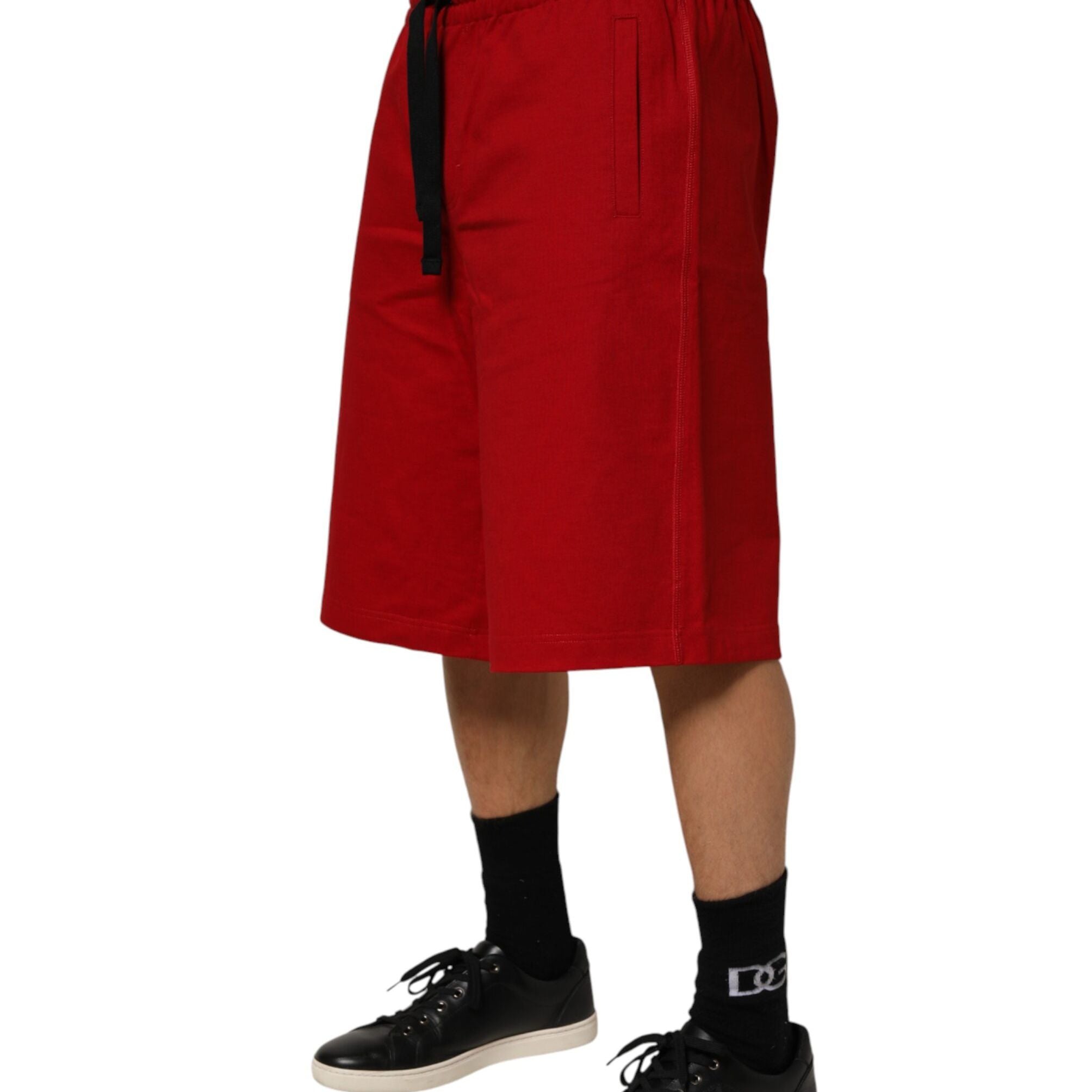 Dolce & Gabbana Red Cotton MidWaist Drawstring Bermuda Pants
