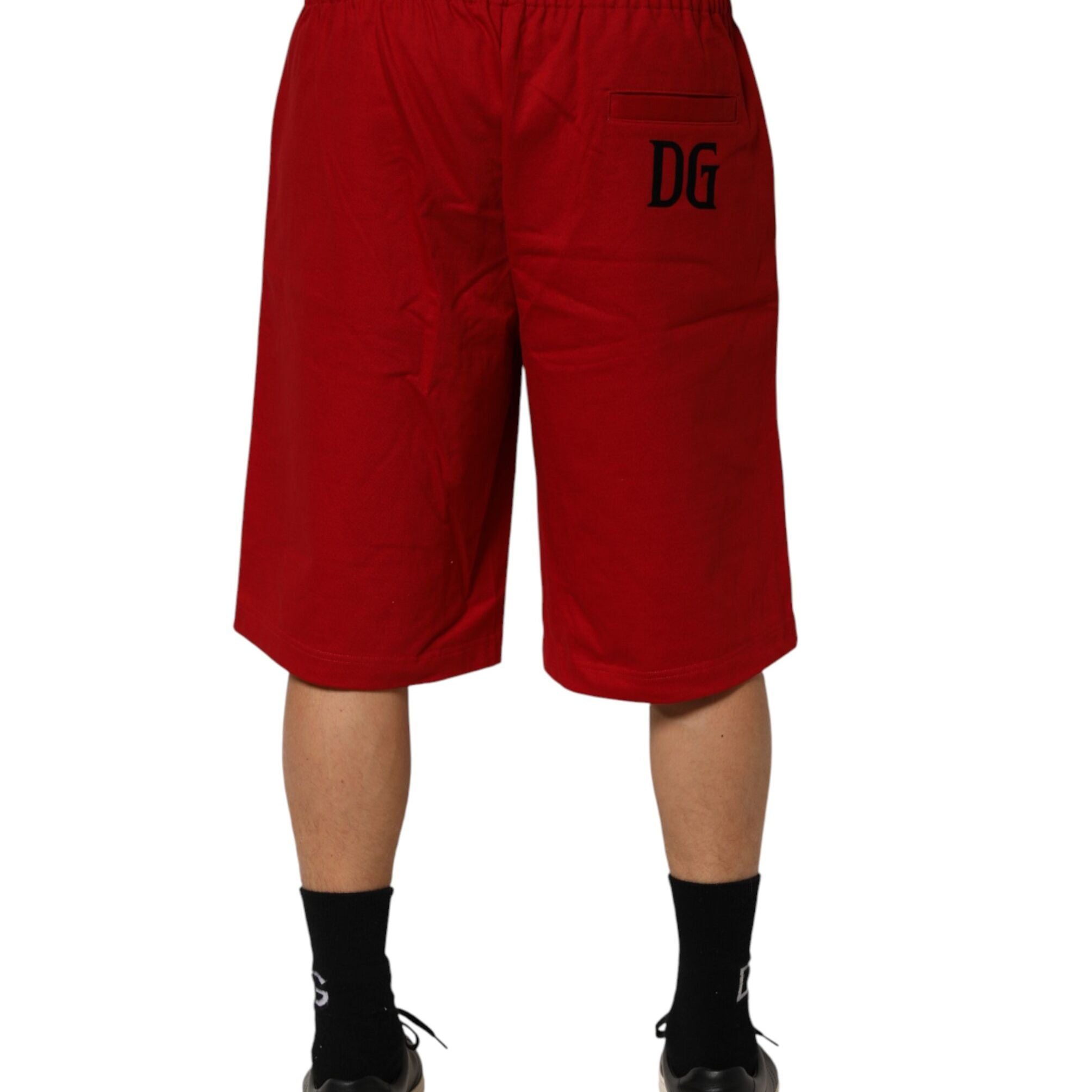 Dolce & Gabbana Red Cotton MidWaist Drawstring Bermuda Pants