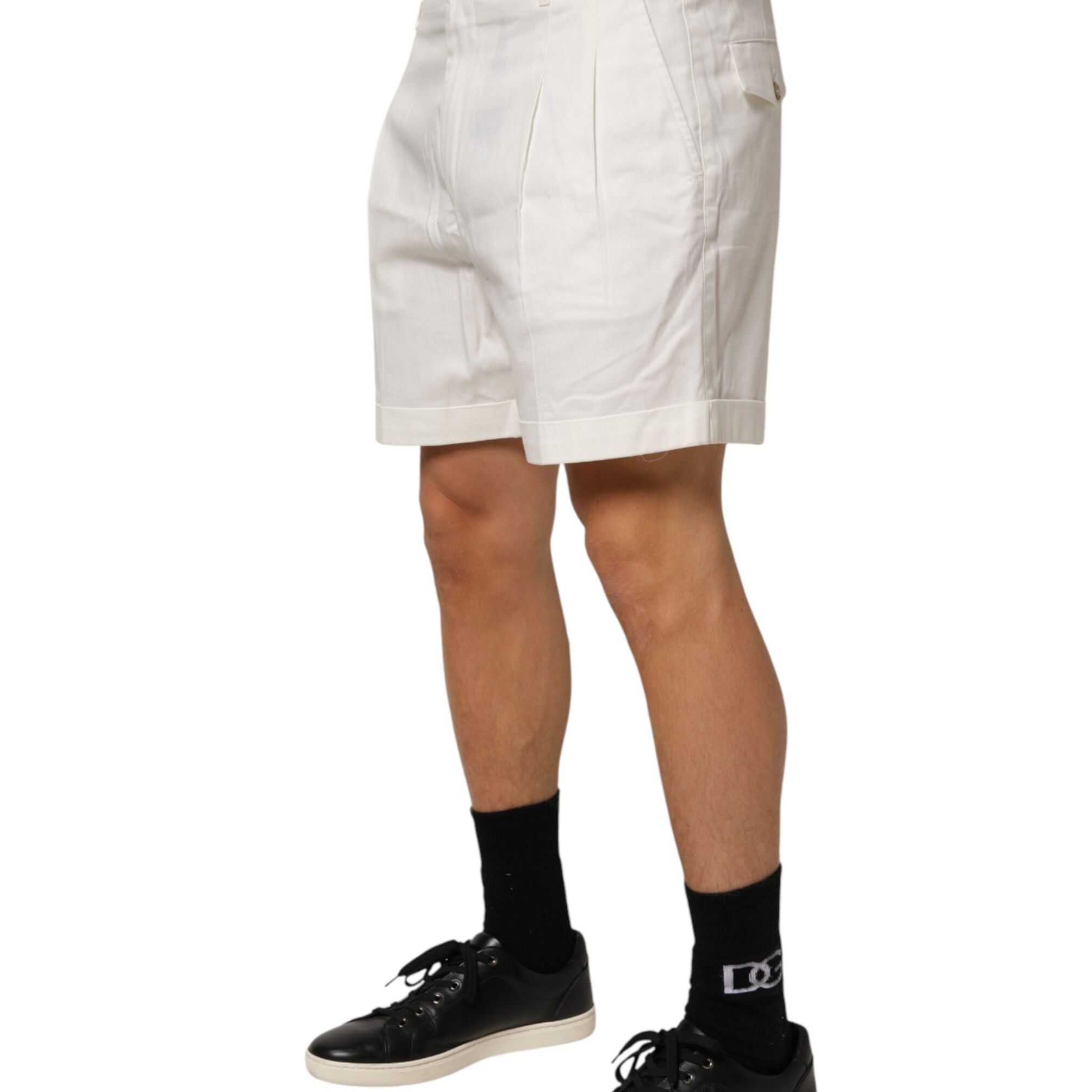 Dolce & Gabbana White Cotton Mid Waist Men Bermuda Shorts