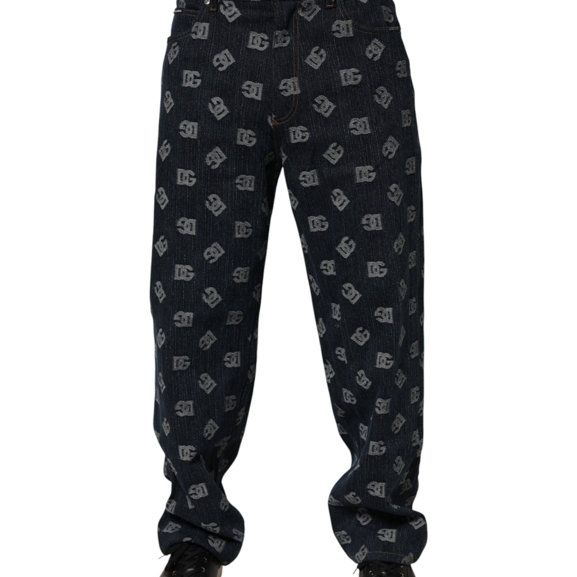 Dolce & Gabbana Blue Logo Print Straight Denim Men Jeans