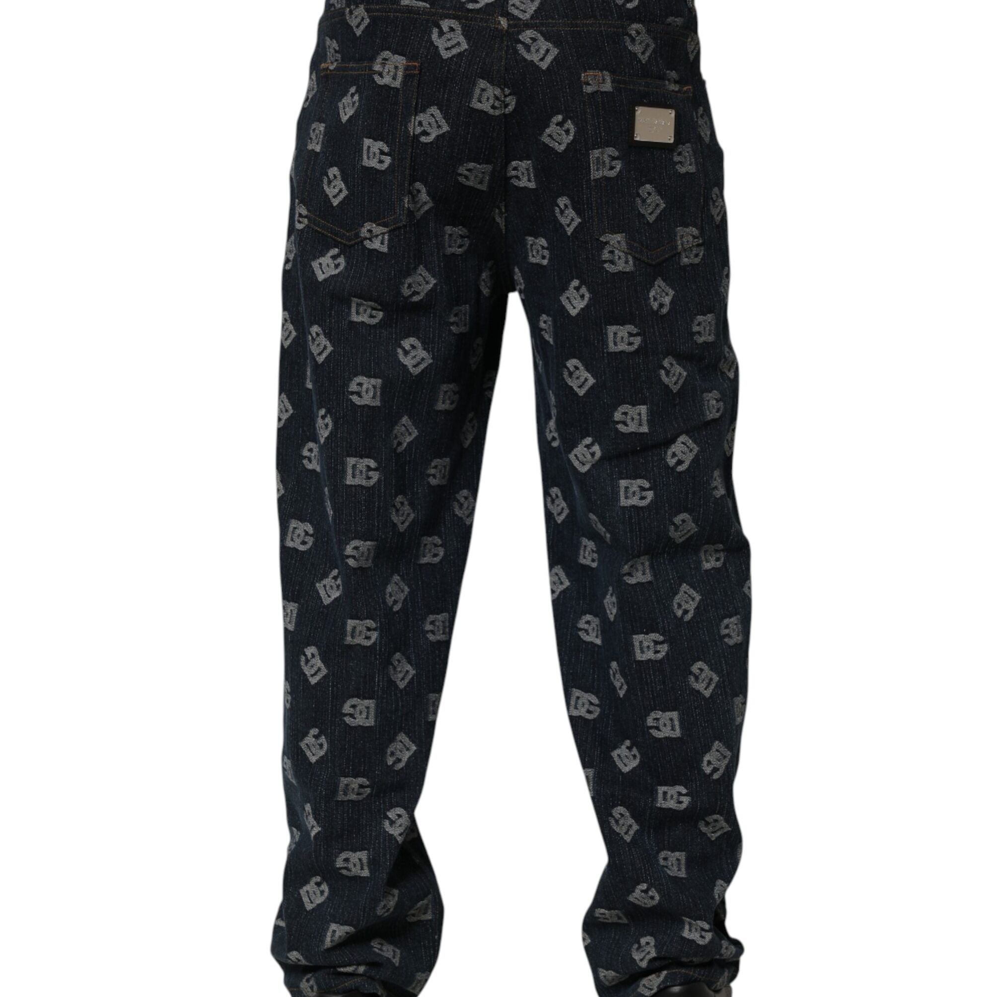 Dolce & Gabbana Blue Logo Print Straight Denim Men Jeans